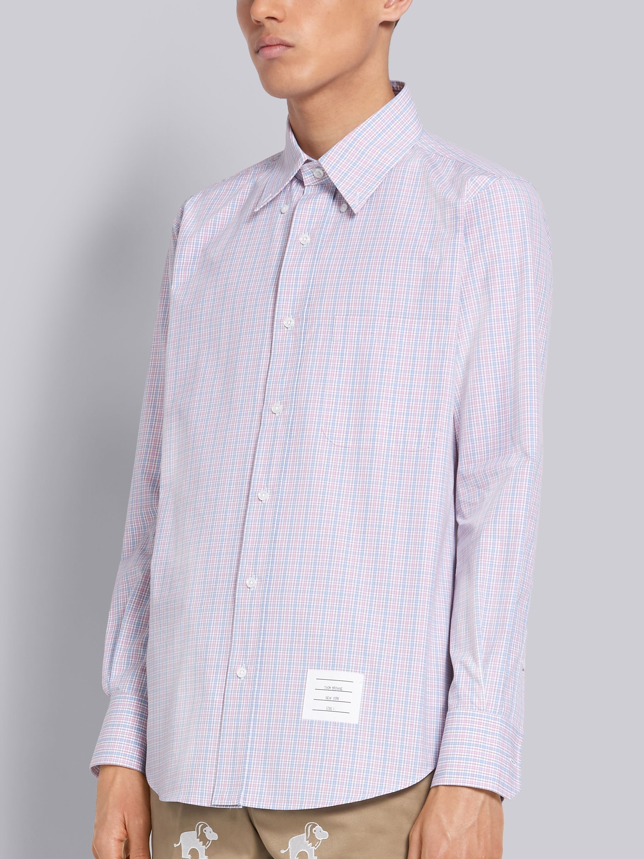 Tricolor Check Cotton Poplin Straight Fit Long Sleeve Shirt - 2