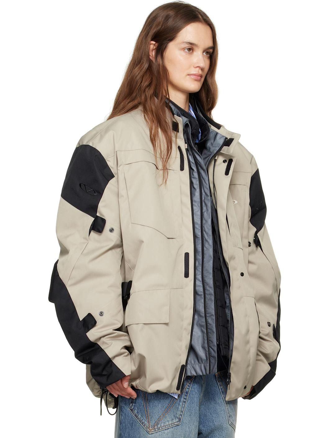 Beige & Black Biker Parka Coat & Jackets Set - 2
