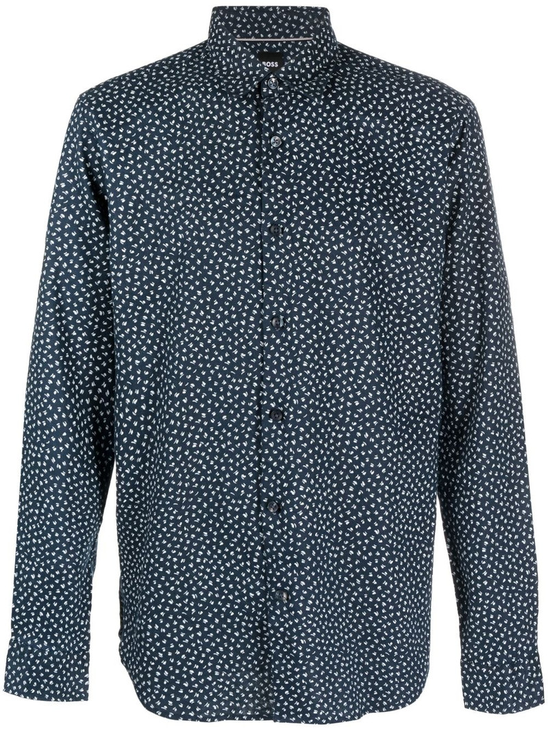 abstract-print linen shirt 1