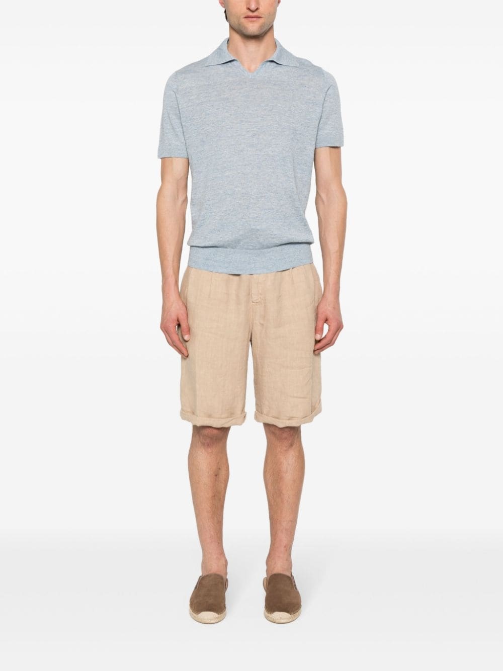 interlock-twill linen shorts - 2
