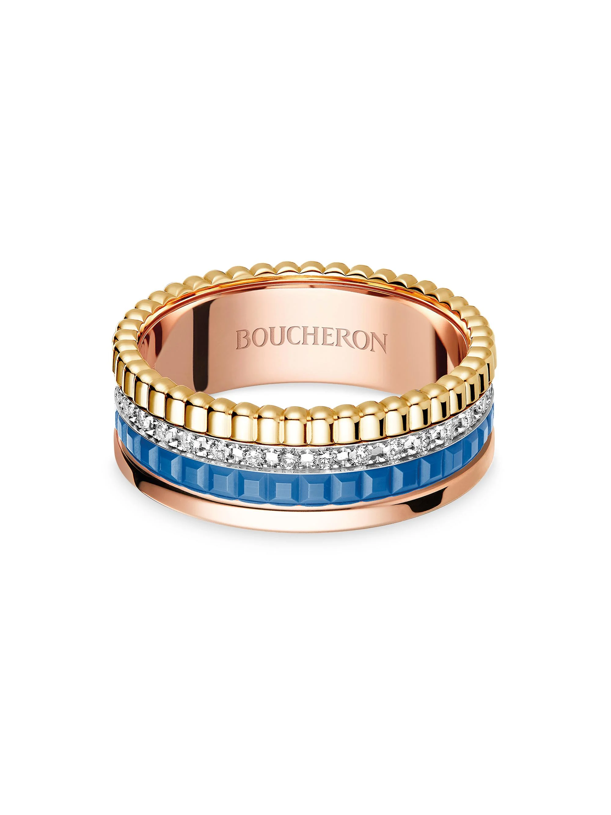 Women's Quatre Blue Edition Tri-Tone 18K Gold, HyCeram & 0.24 TCW Diamond Ring - 1