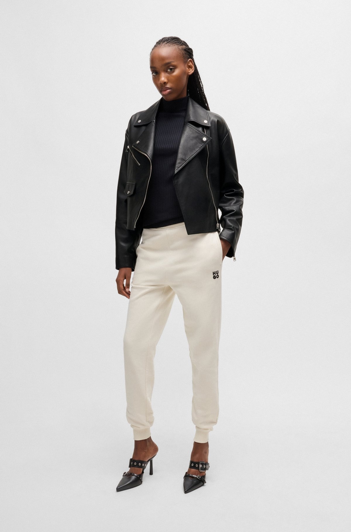 LEATHER BIKER JACKET WITH ZIPPED SLEEVES - 3