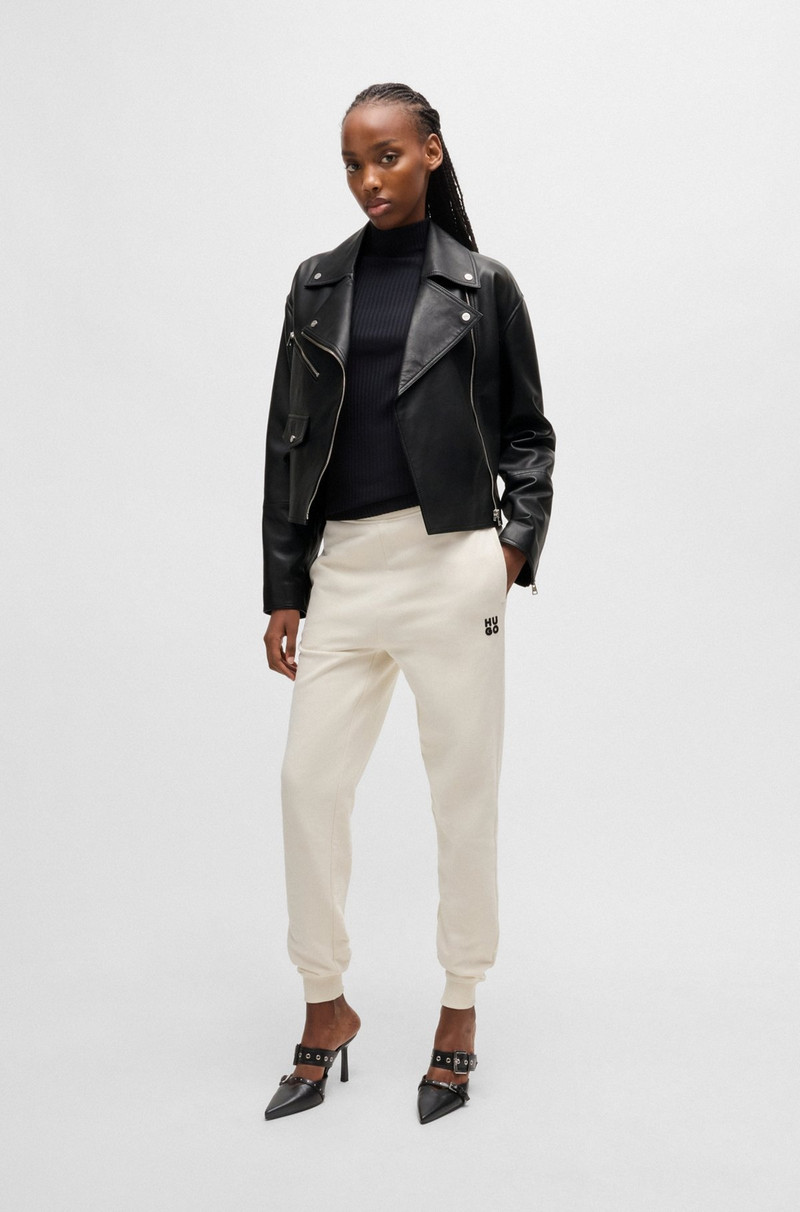 HUGO LEATHER BIKER JACKET WITH ZIPPED SLEEVES outlook