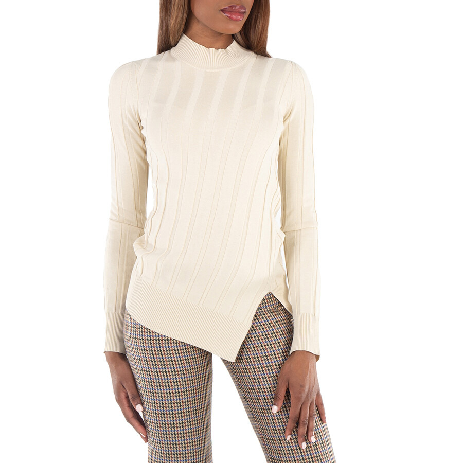 Stella Mccartney Ladies White Asymmetric-Hem Knit Jumper - 3
