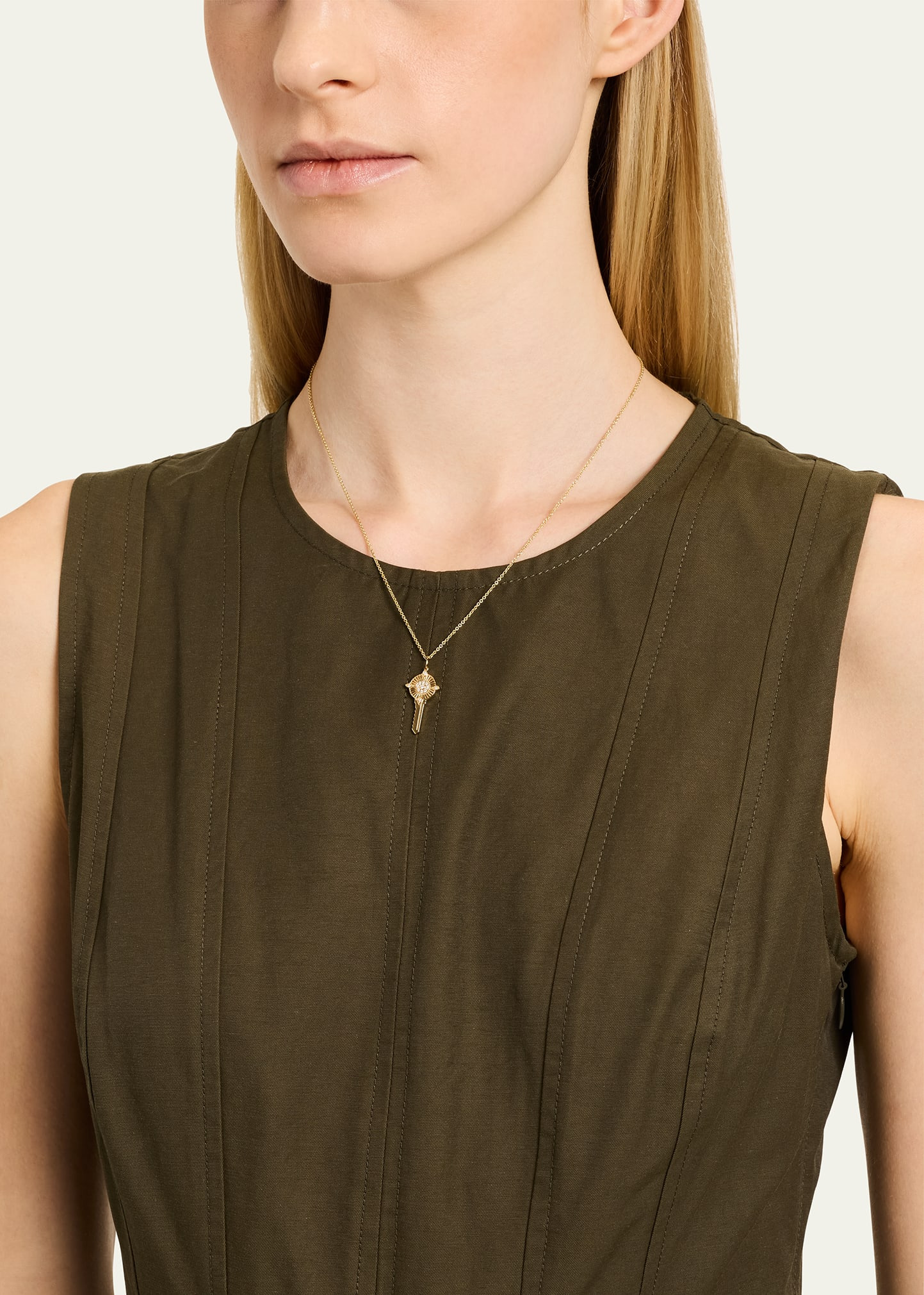 14K Yellow Gold Medium Tiffany Chain Necklace with Protection Key Charm - 2