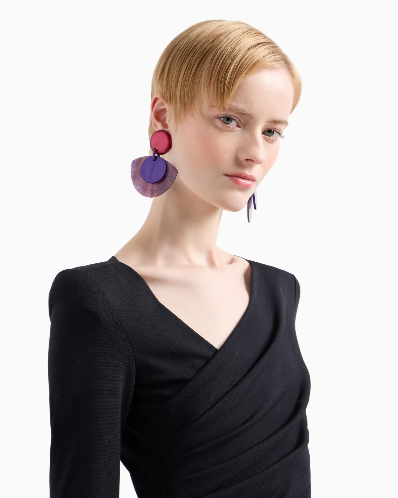 Stretch Milano stitch fabric dress with asymmetric cross-over and draping - 5