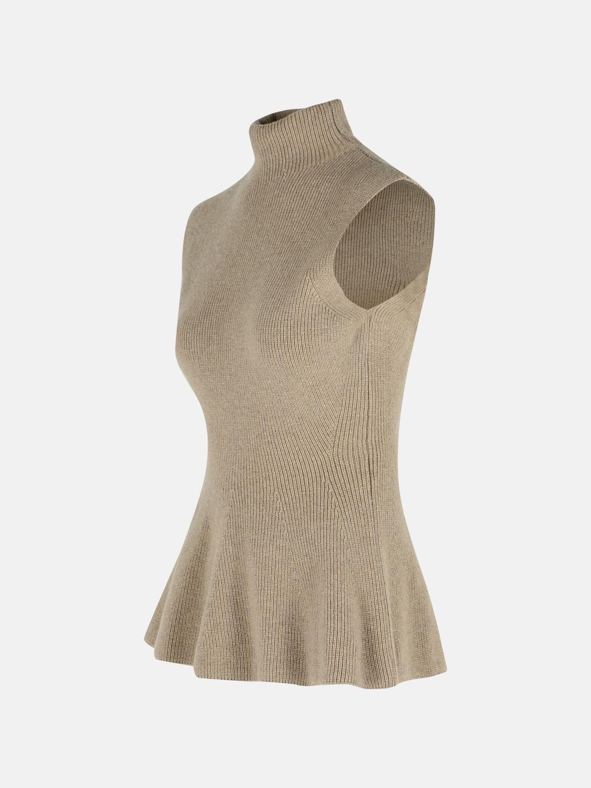 'SCULPTURAL' 'TAUPE MELANGE' CASHMERE BLEND TANK TOP - 2