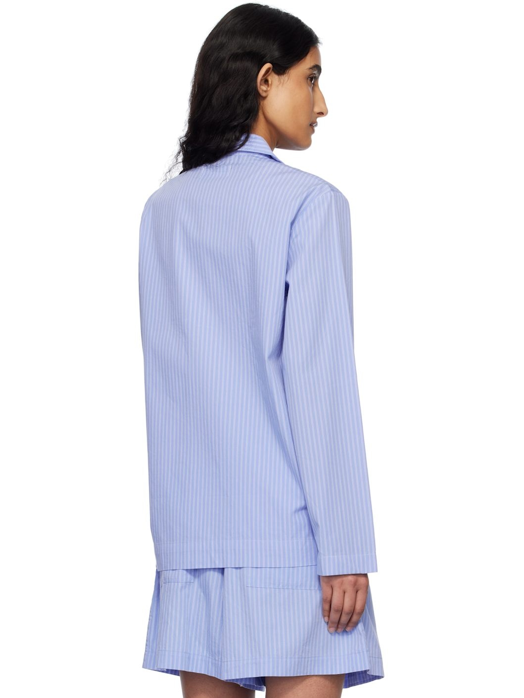 Blue & White Poplin Long-Sleeved Pyjama Shirt - 3