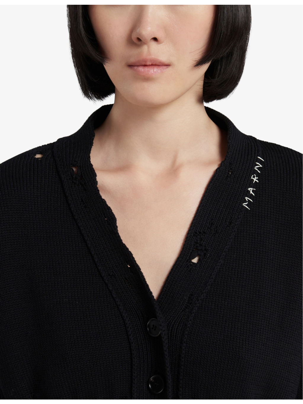 Distressed V-neck cotton-knit cardigan - 5