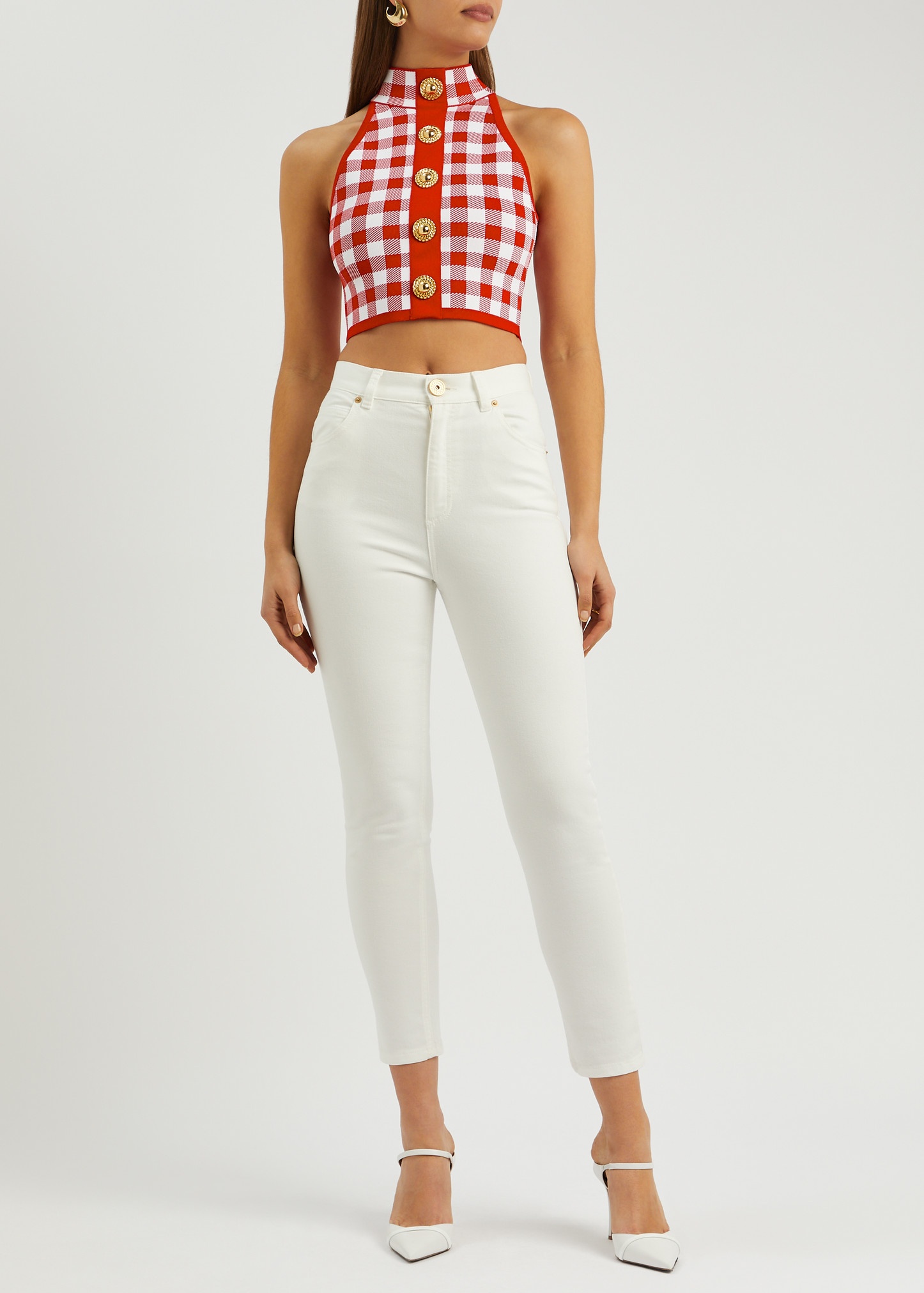 Checked knitted cropped top - 4