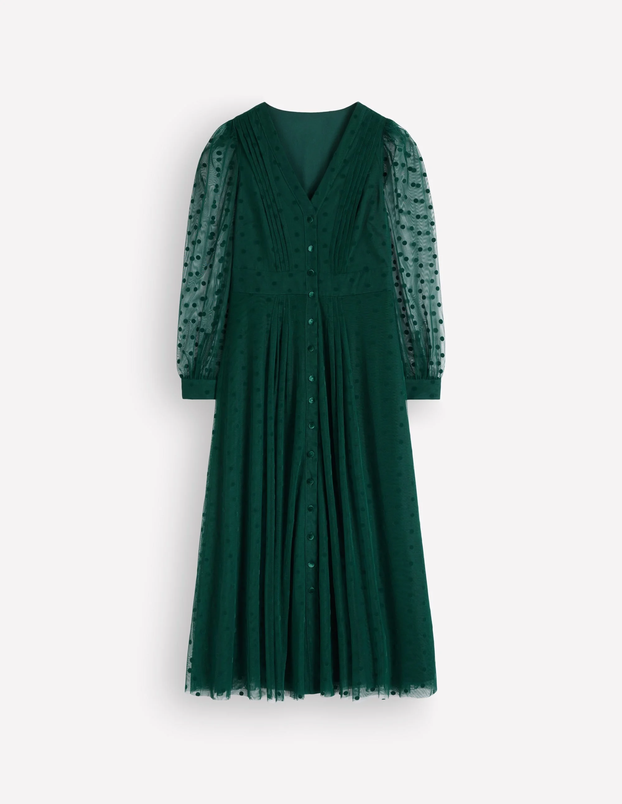 Pleated Tulle Midi Dress-Midnight Teal - 1