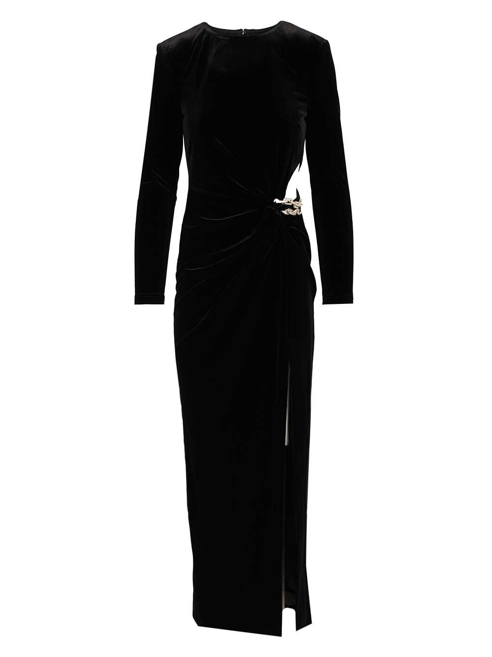 Black Velvet Embellished Midi Dress Dresses Black - 1