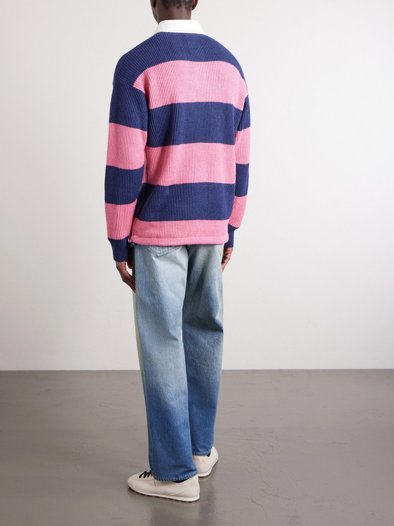 Striped Ribbed Linen and Cotton-Blend Polo Shirt 4