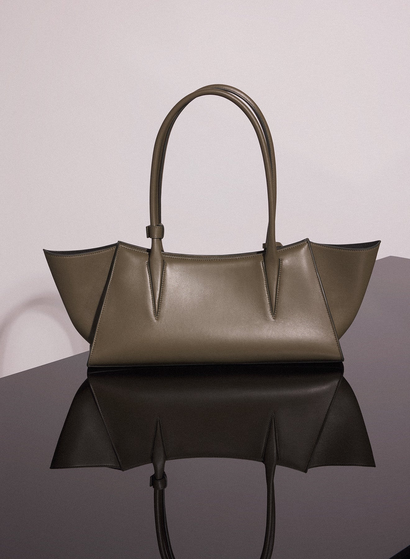 khaki smooth leather fang bag - 4