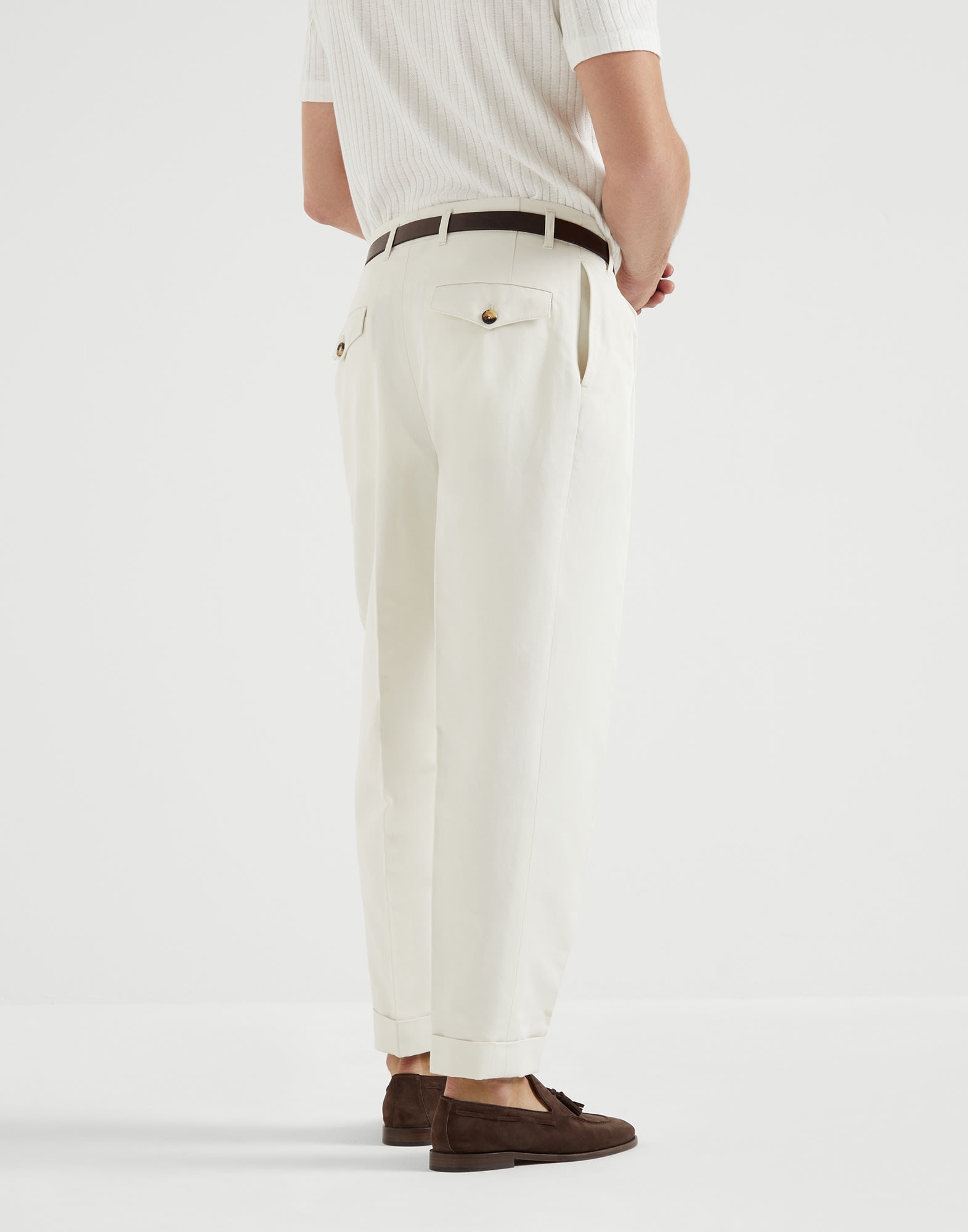 Cotton and linen gabardine tailor fit trousers with double pleats - 2