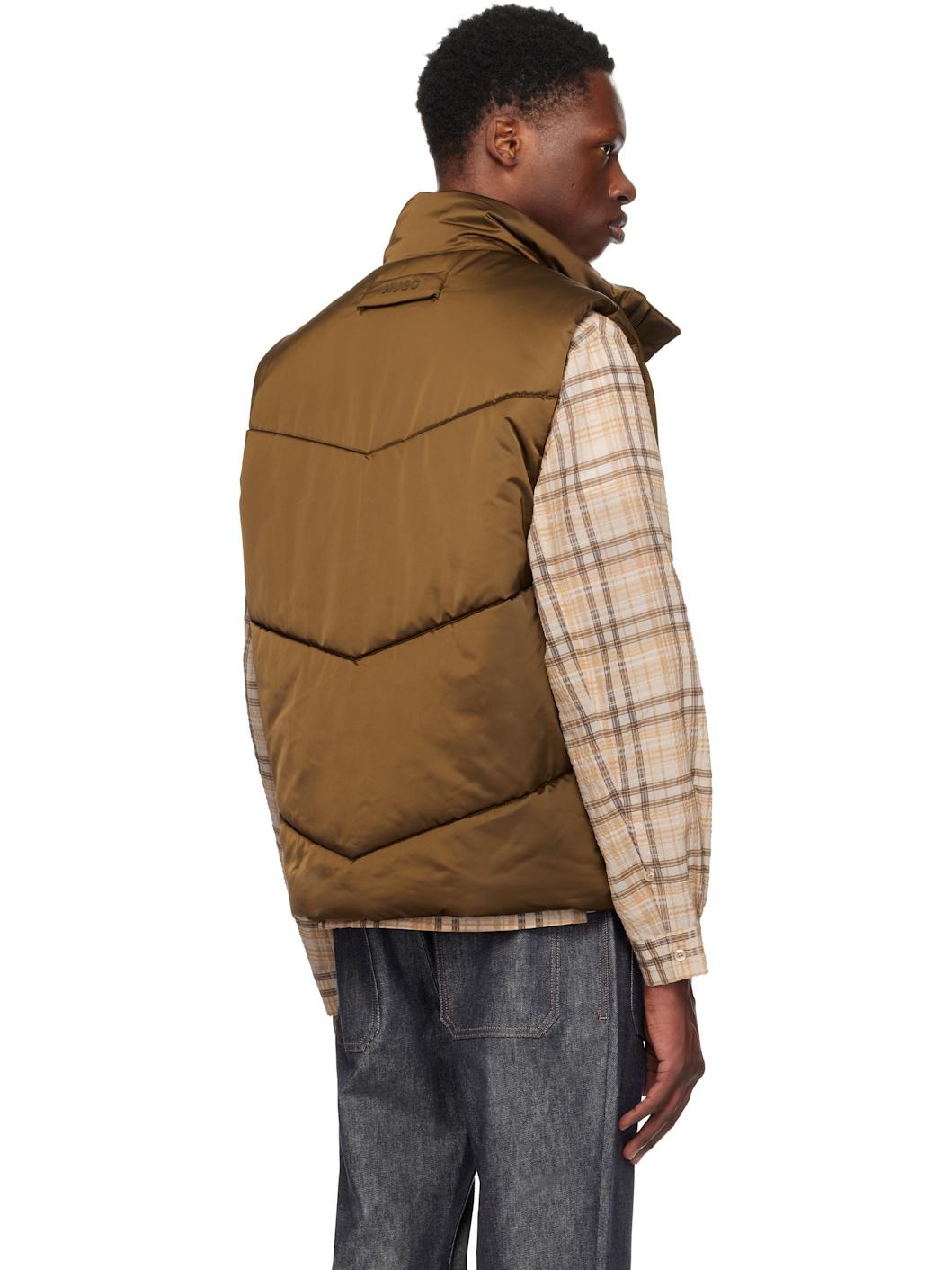 Brown Water-Repellent Padded Satin Vest - 3