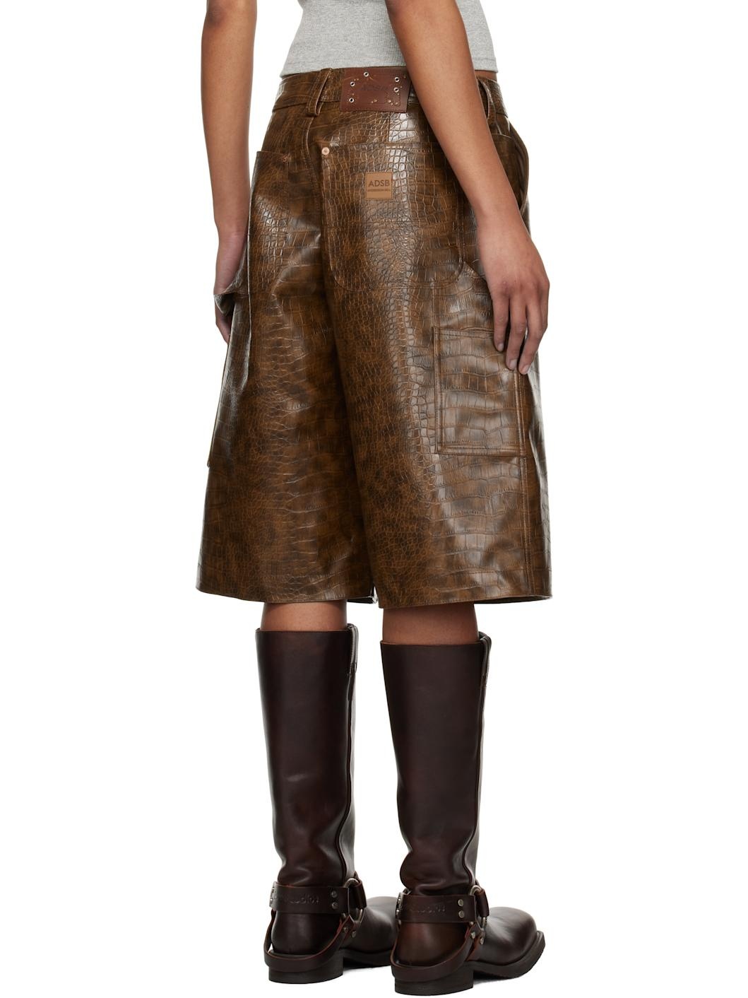 Brown Double Knee Faux-Leather Shorts - 3