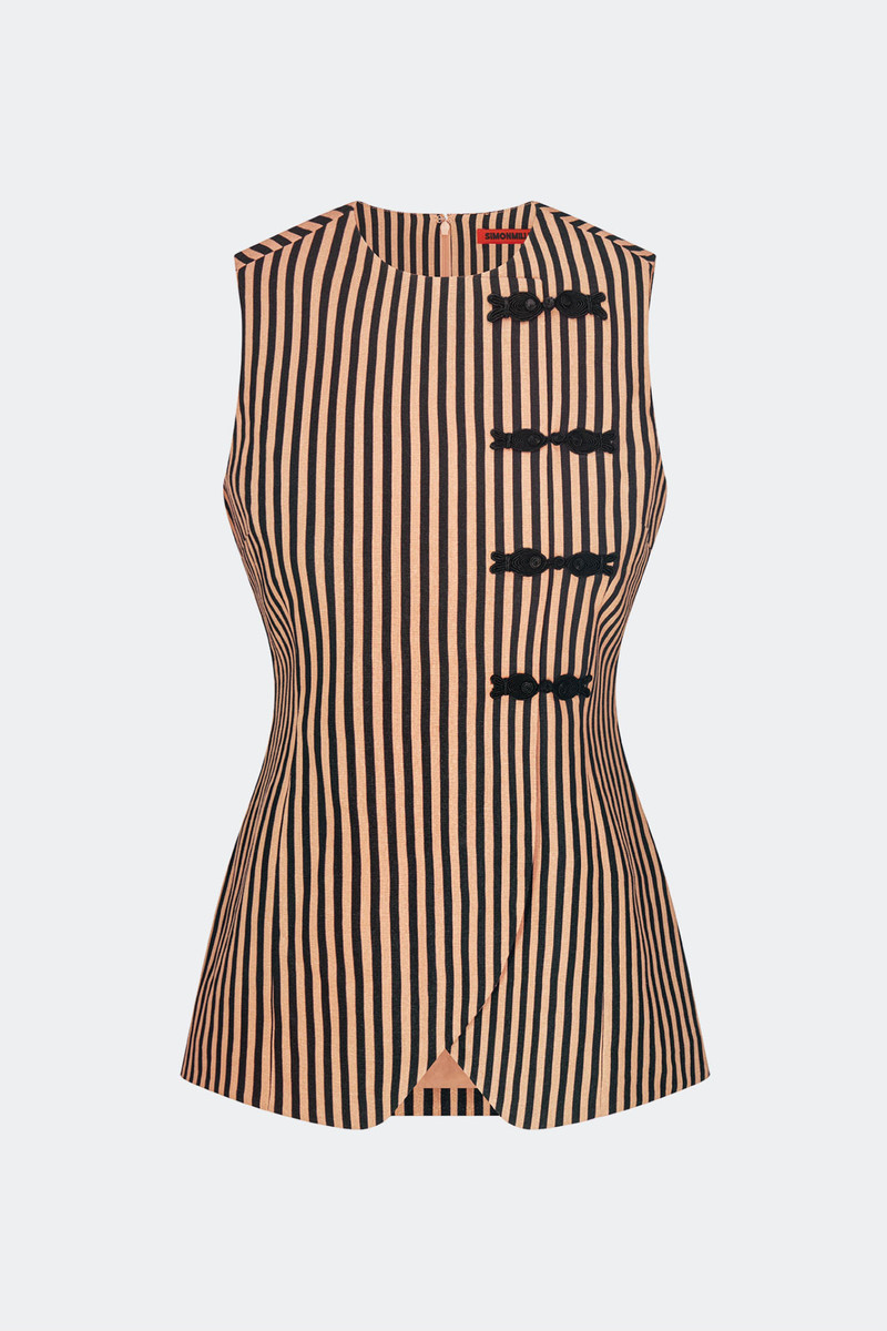 SIMONMILLER Mavis Linen Top In Black/Tan Stripe outlook