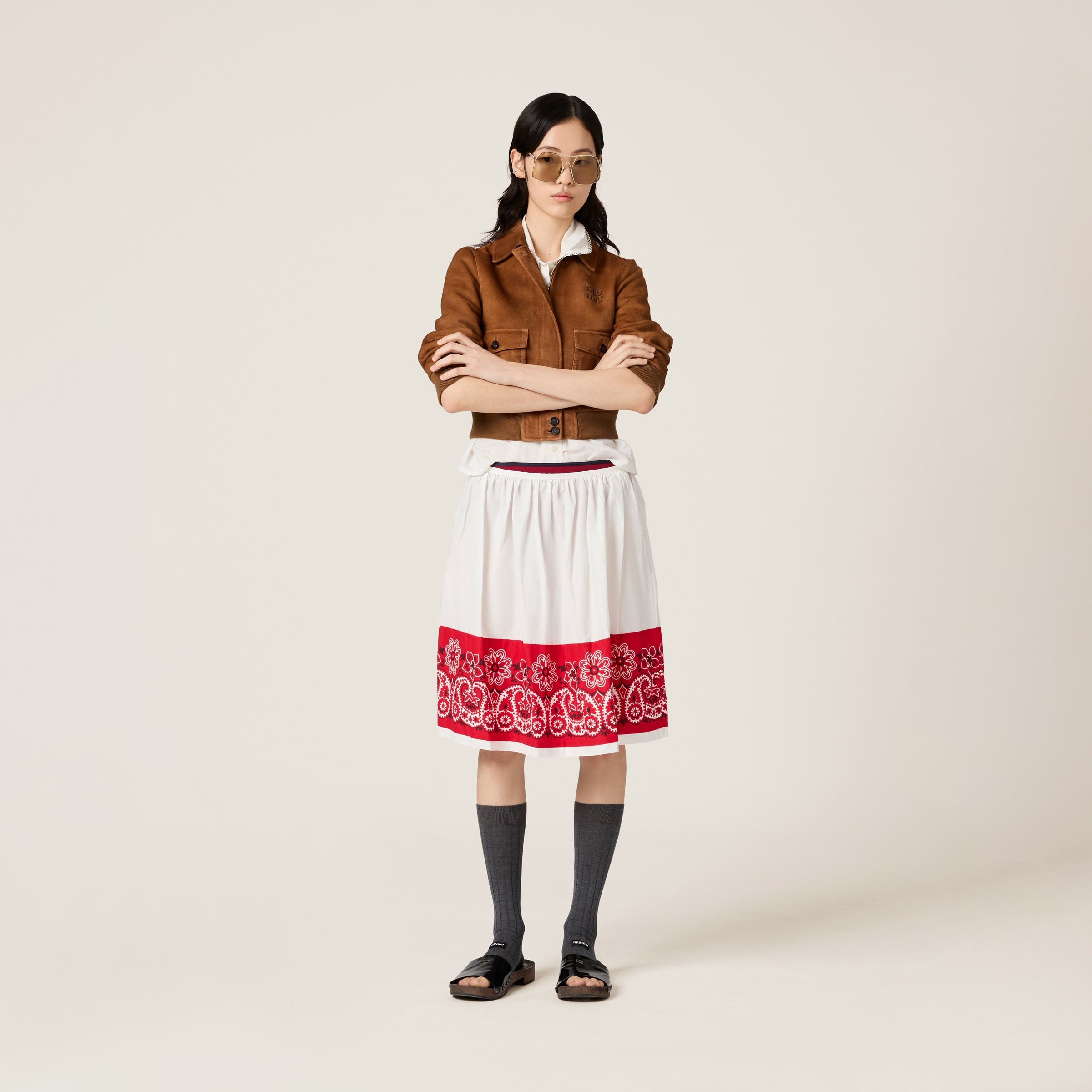 Slubbed poplin skirt with print - 2