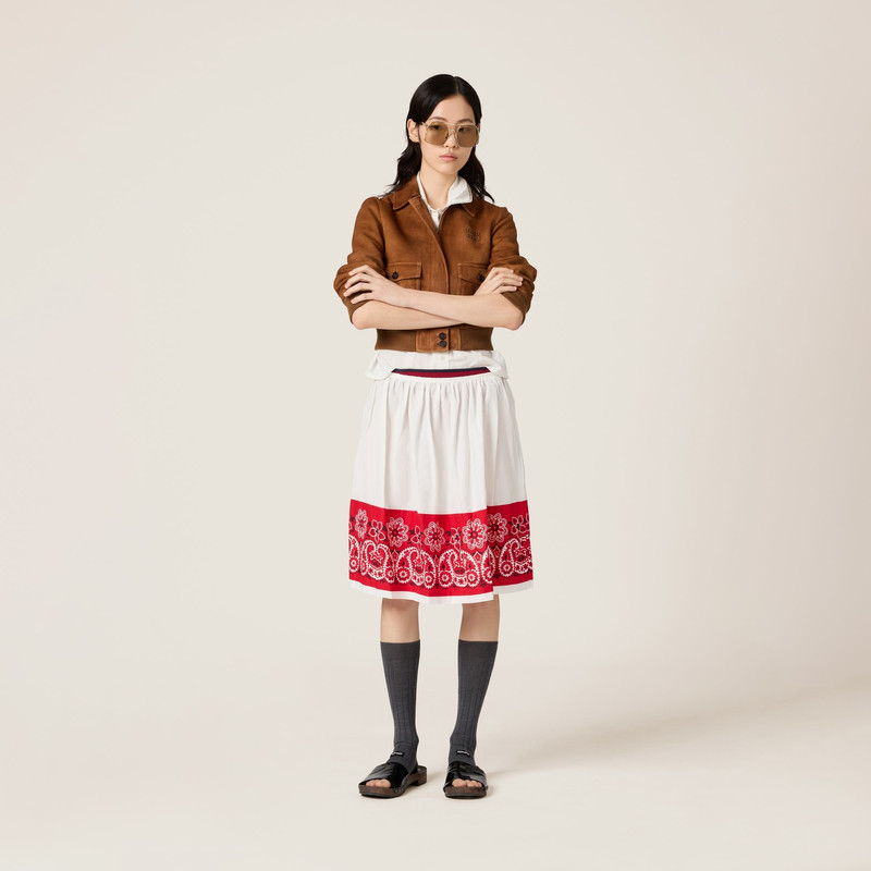 Miu Miu Slubbed poplin skirt with print outlook