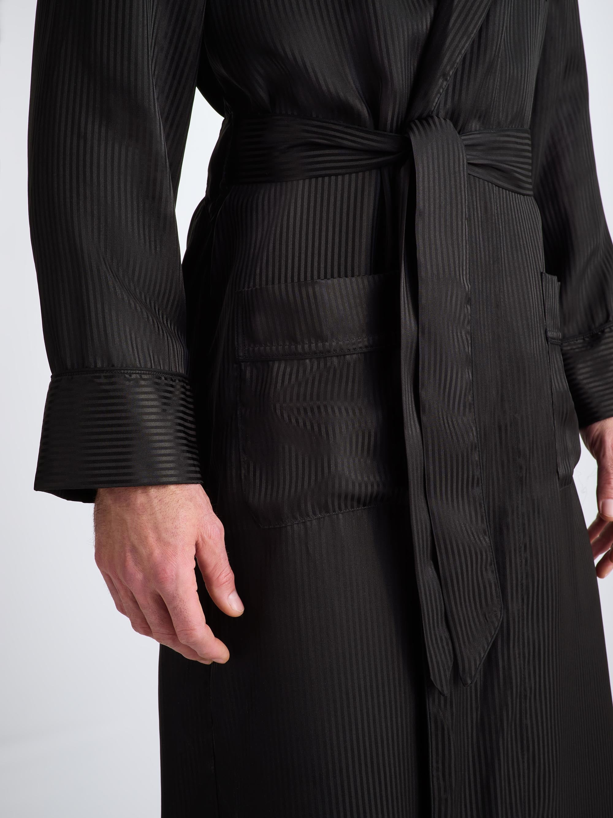 Men's Dressing Gown Woburn 8 Silk Satin Black - 6