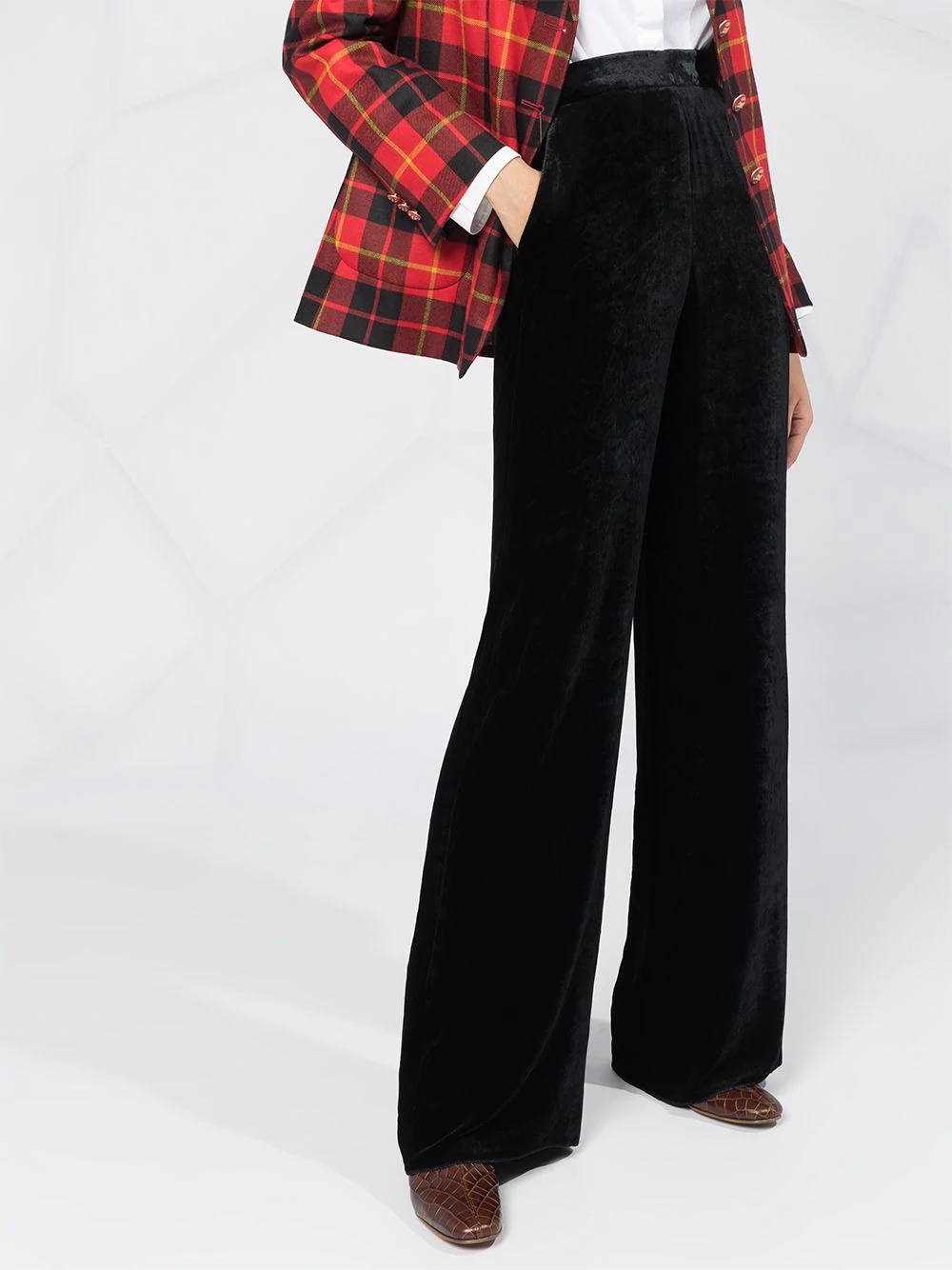 velvet wide-leg trousers - 5