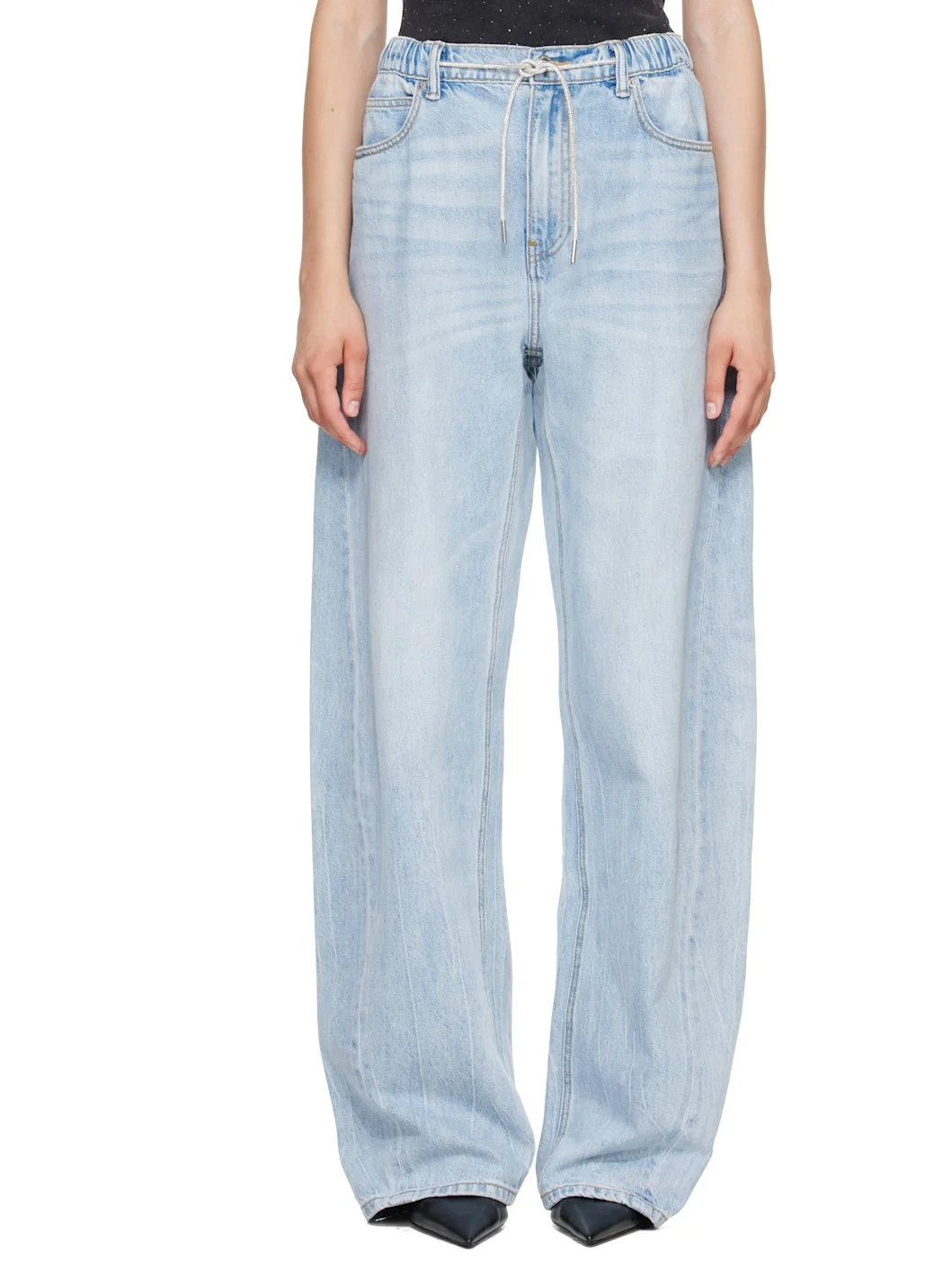 Blue Balloon Jogger Rhinestone Drawcord Jeans - 1