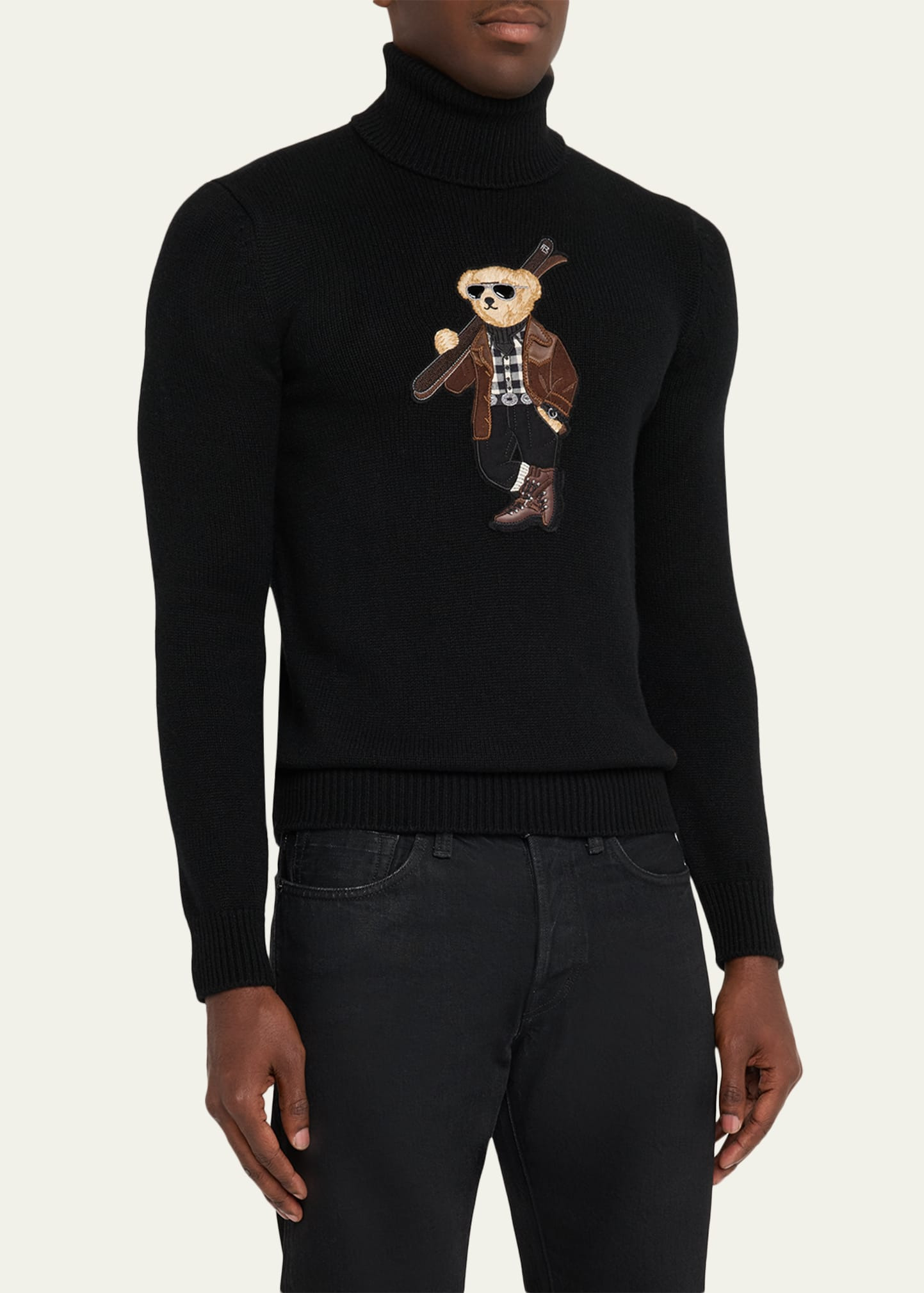 Men's Cashmere Knit Ski Polar Bear Turtleneck Sweater - 4