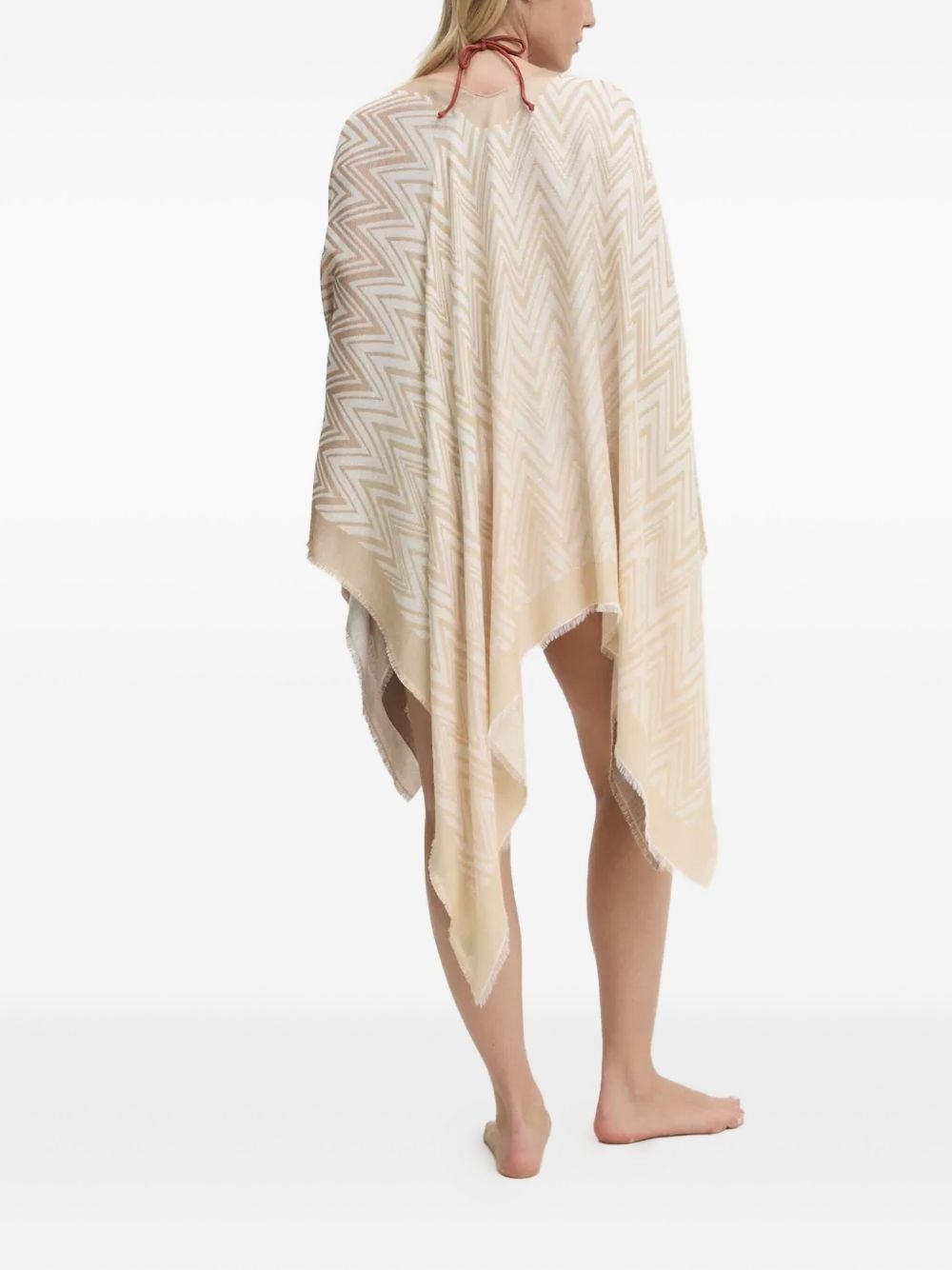 zigzag-pattern fringed poncho - 3