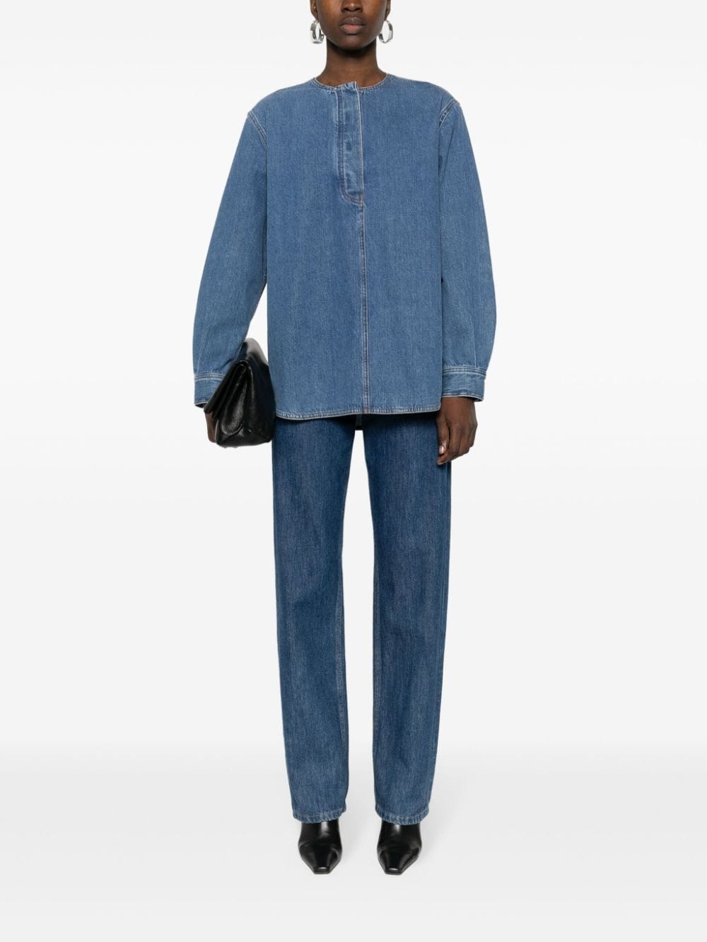 collarless denim shirt - 2