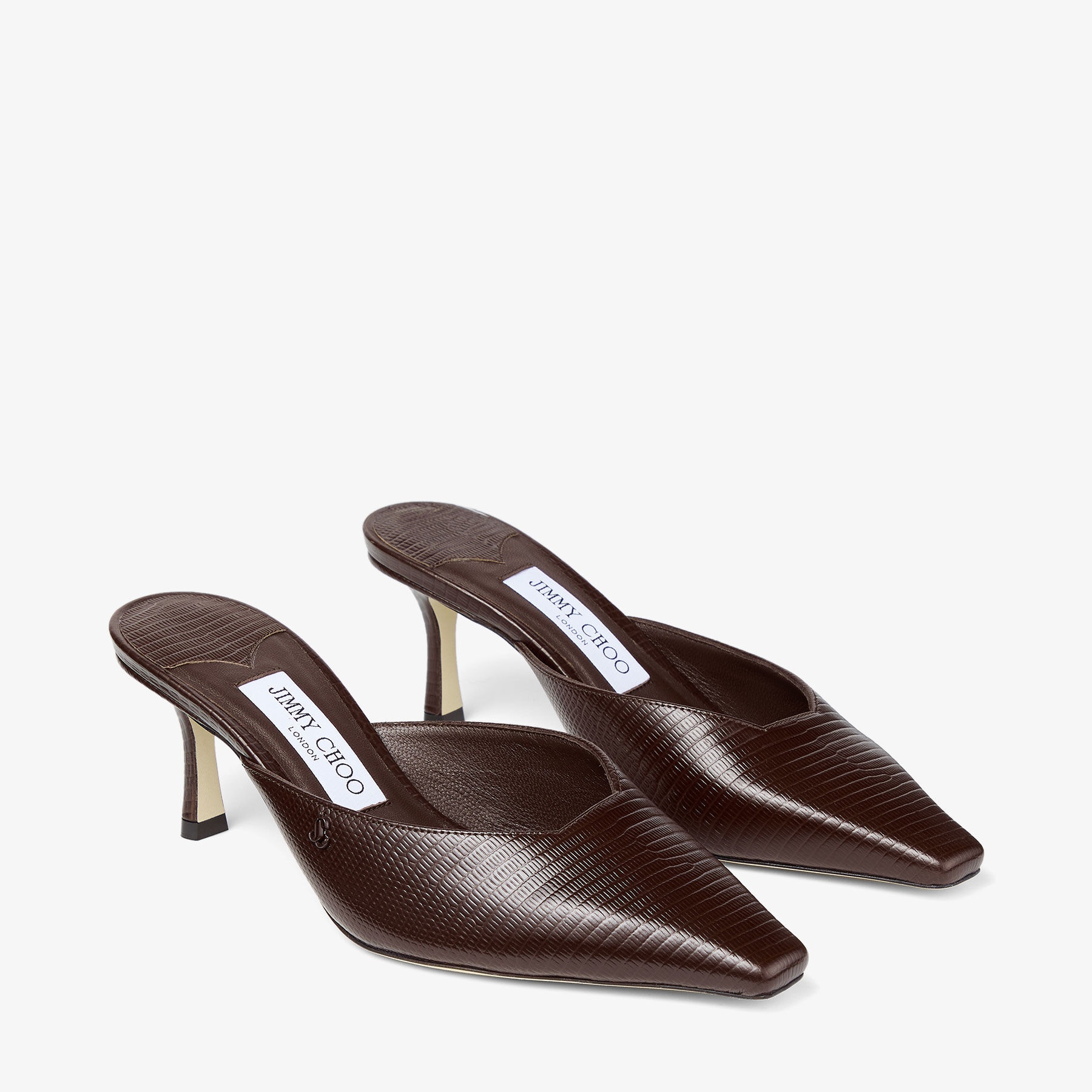 JIMMY CHOO ウィウィ65エンホスハンフス VIVI65CWN COFFEE Vivi 65 | Coffee Lizard Printed Leather Mules | JIMMY CHOO