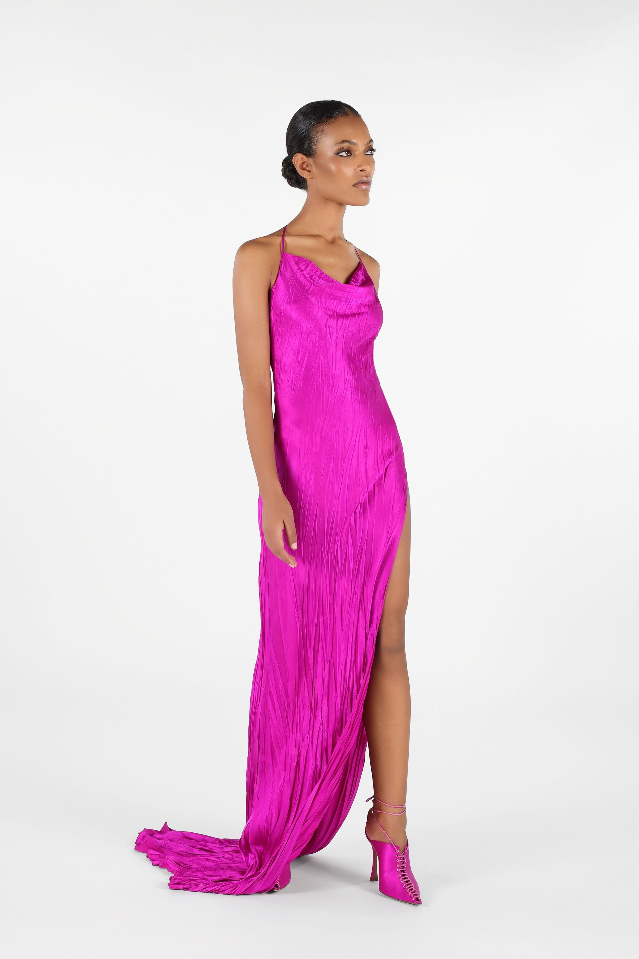 Crinkled Silk Long Dress - 3