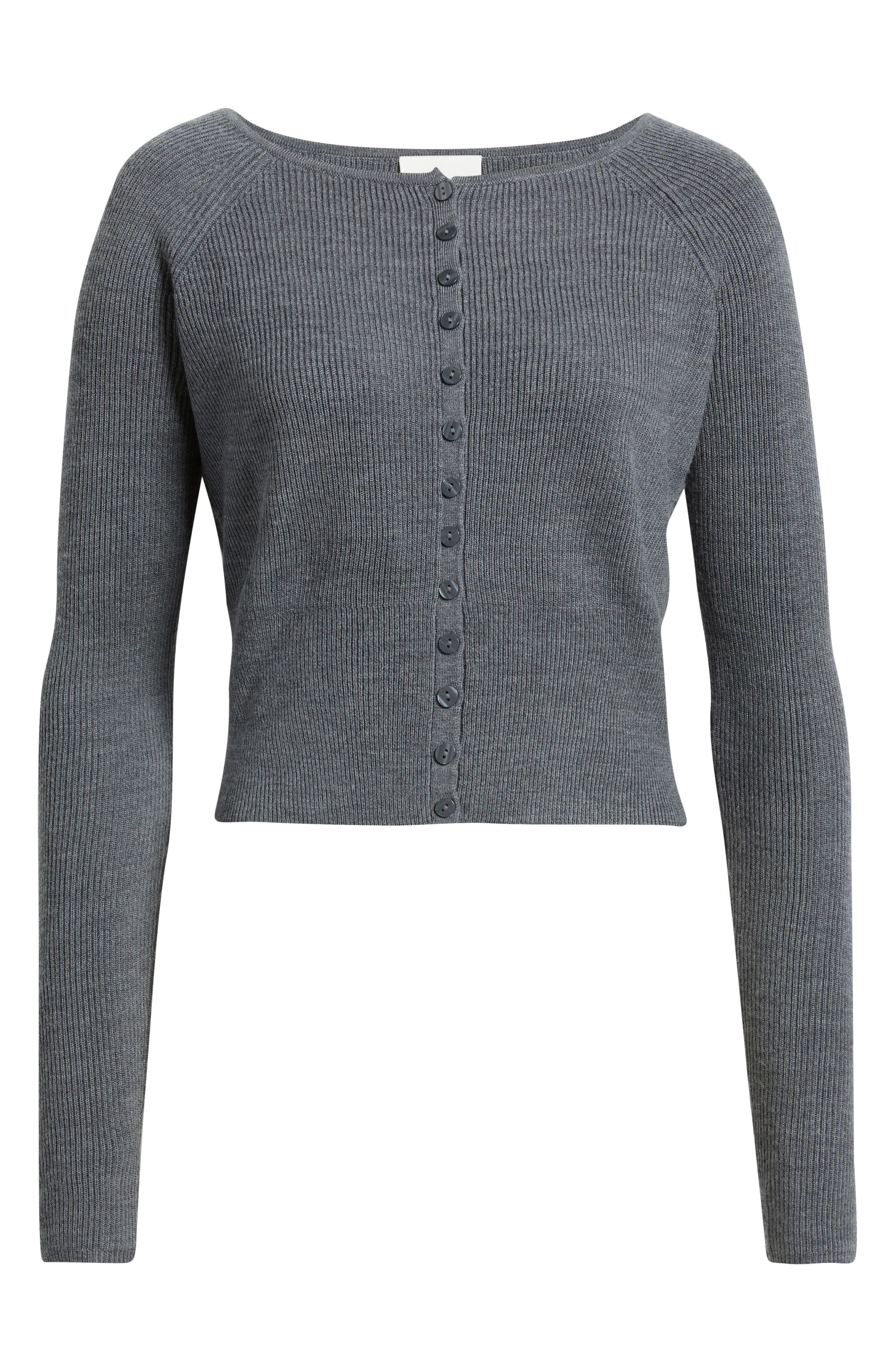 Reformation Meadow Wool Crop Cardigan in Mid Grey at Nordstrom - 5
