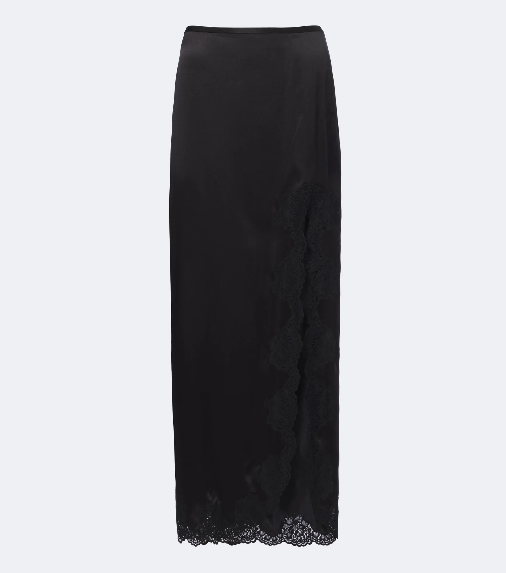 Lace-trimmed silk crêpe satin midi skirt - 1