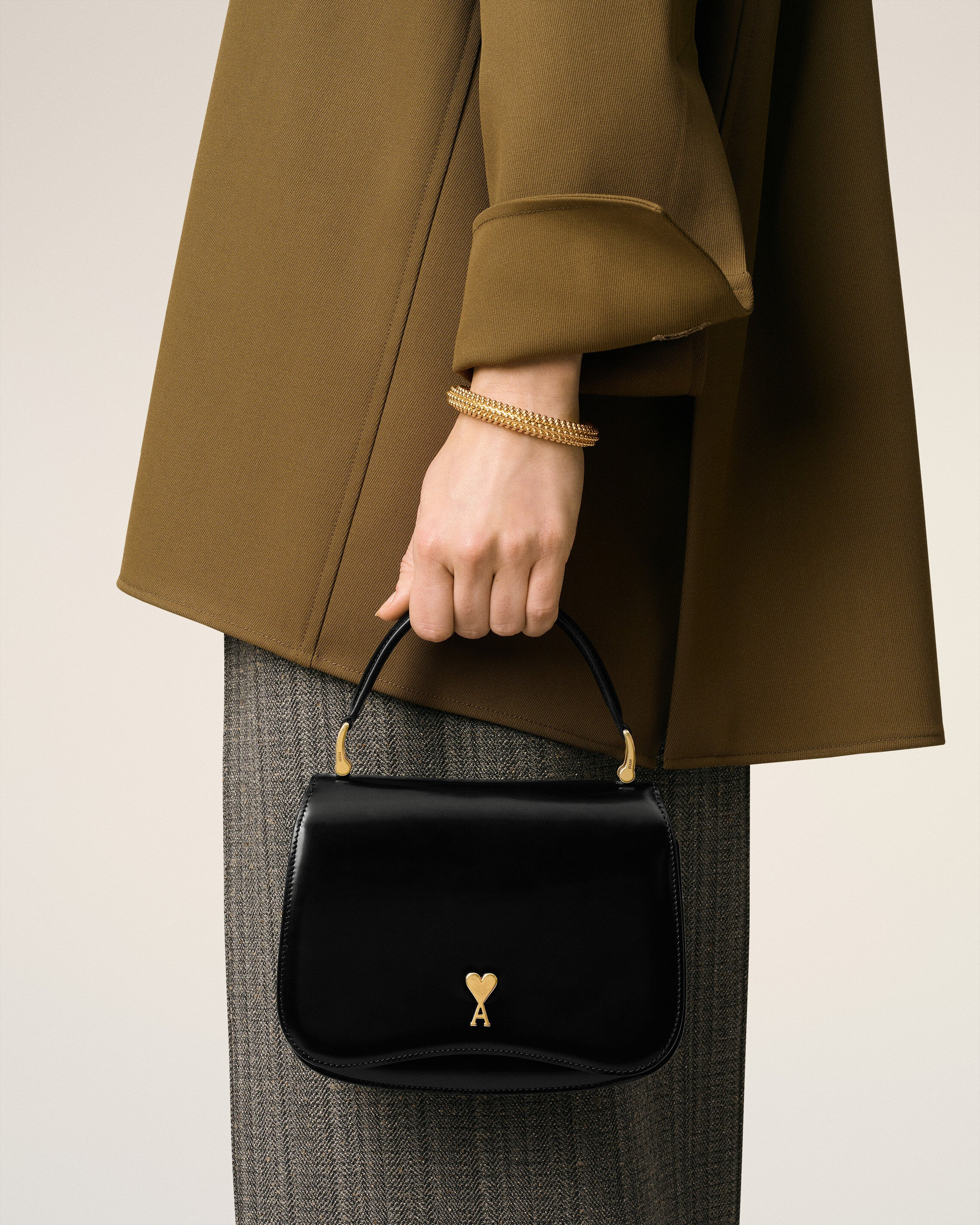 BLACK GLAZED LEATHER TOP HANDLE PARIS PARIS BAG - 7