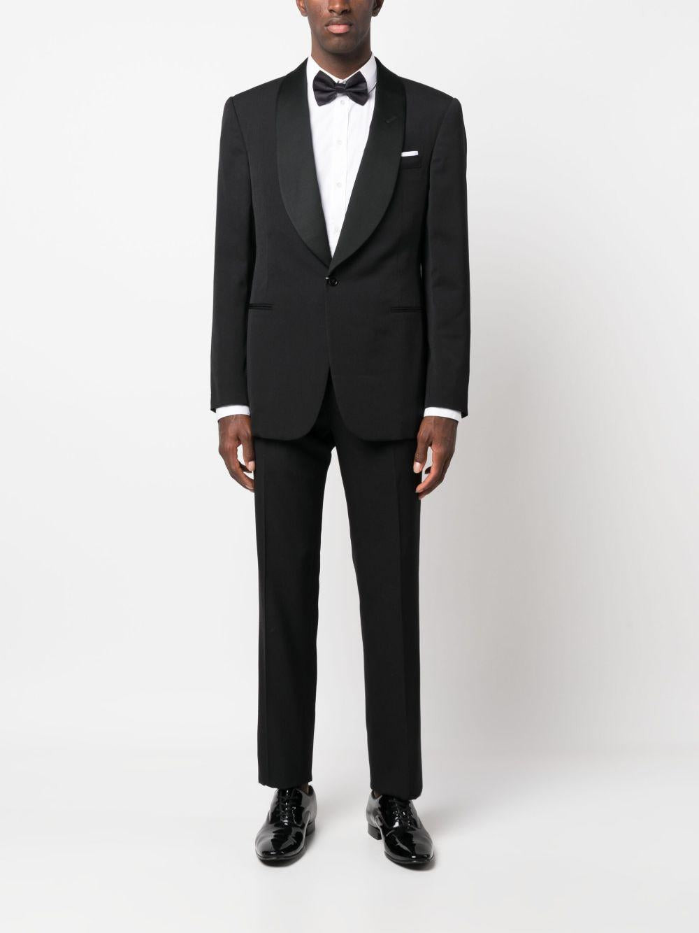 Black cashmere wool suit with single-breasted jacket and tailored trousers. - 3