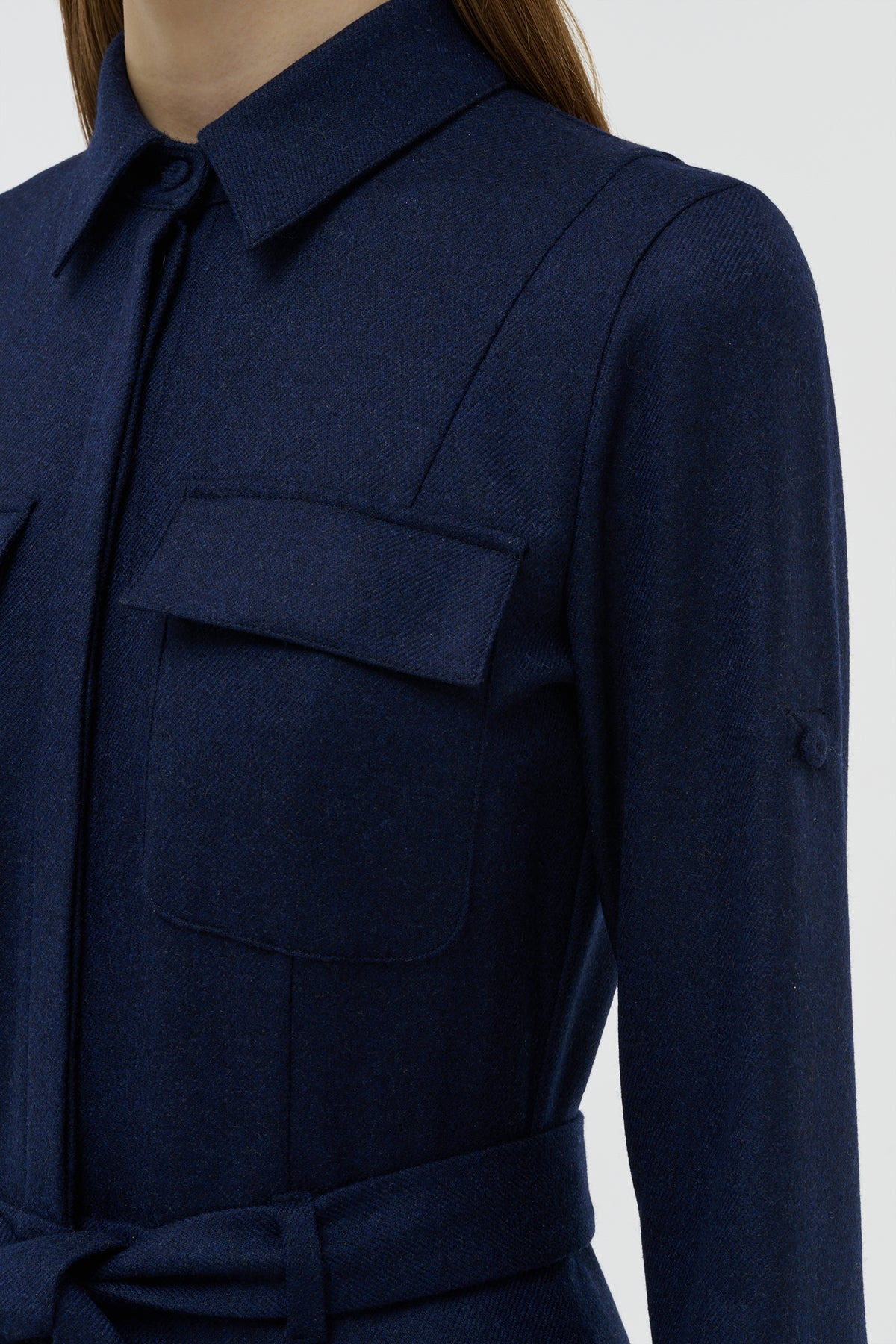 Meyer Pleated Maxi Shirtdress in Navy Wool Cashmere Flannel - 6