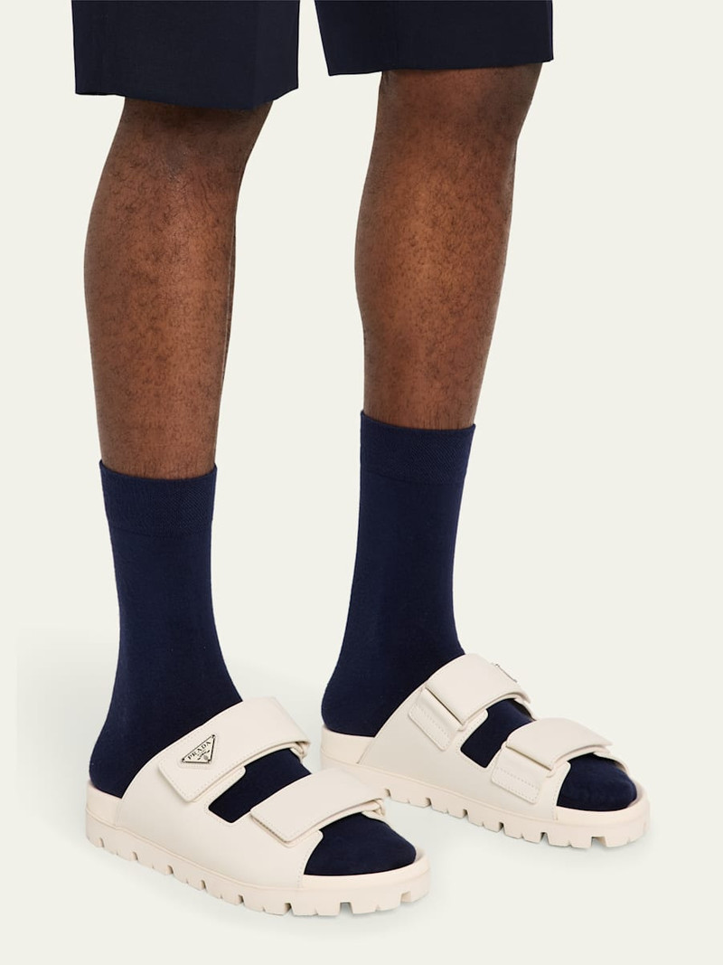 Prada Men's Fussbett Leather Dual-Grip Slide Sandals outlook