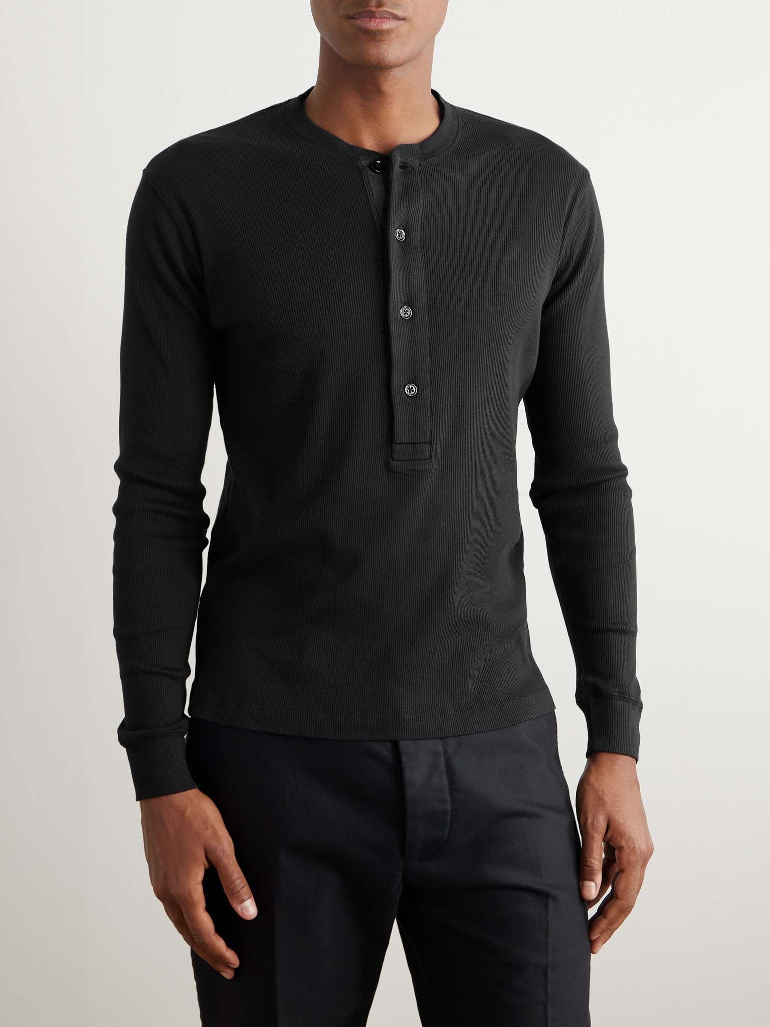 Slim-Fit Ribbed Cotton and Modal-Blend Jersey Henley T-Shirt - 3