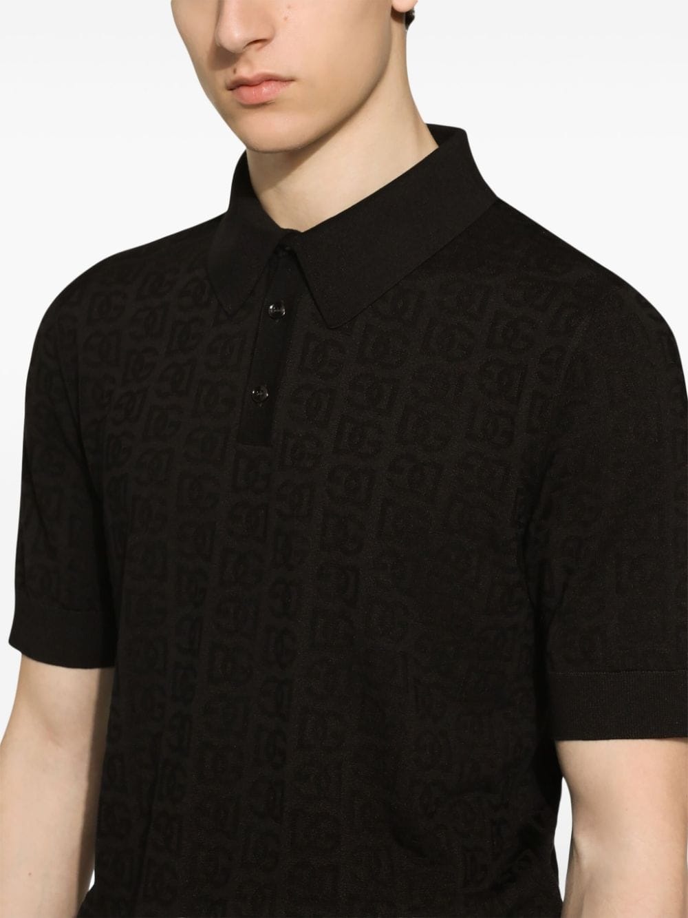 monogram-jacquard silk polo shirt - 5