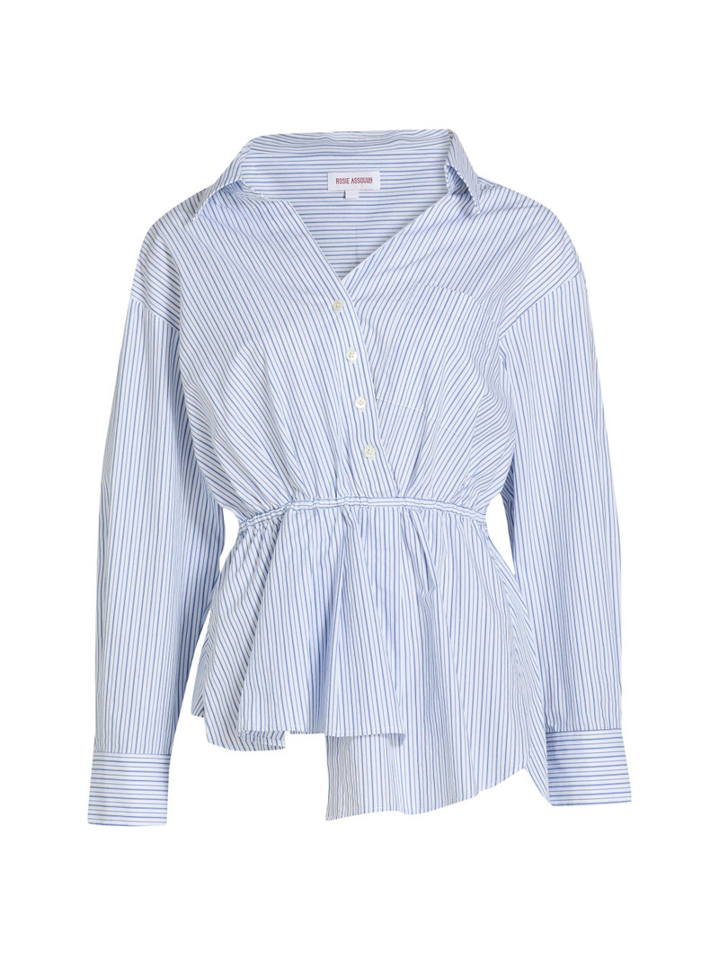 Women's Falling Off The Shoulder Poplin Shirt - Blue Stripe 1