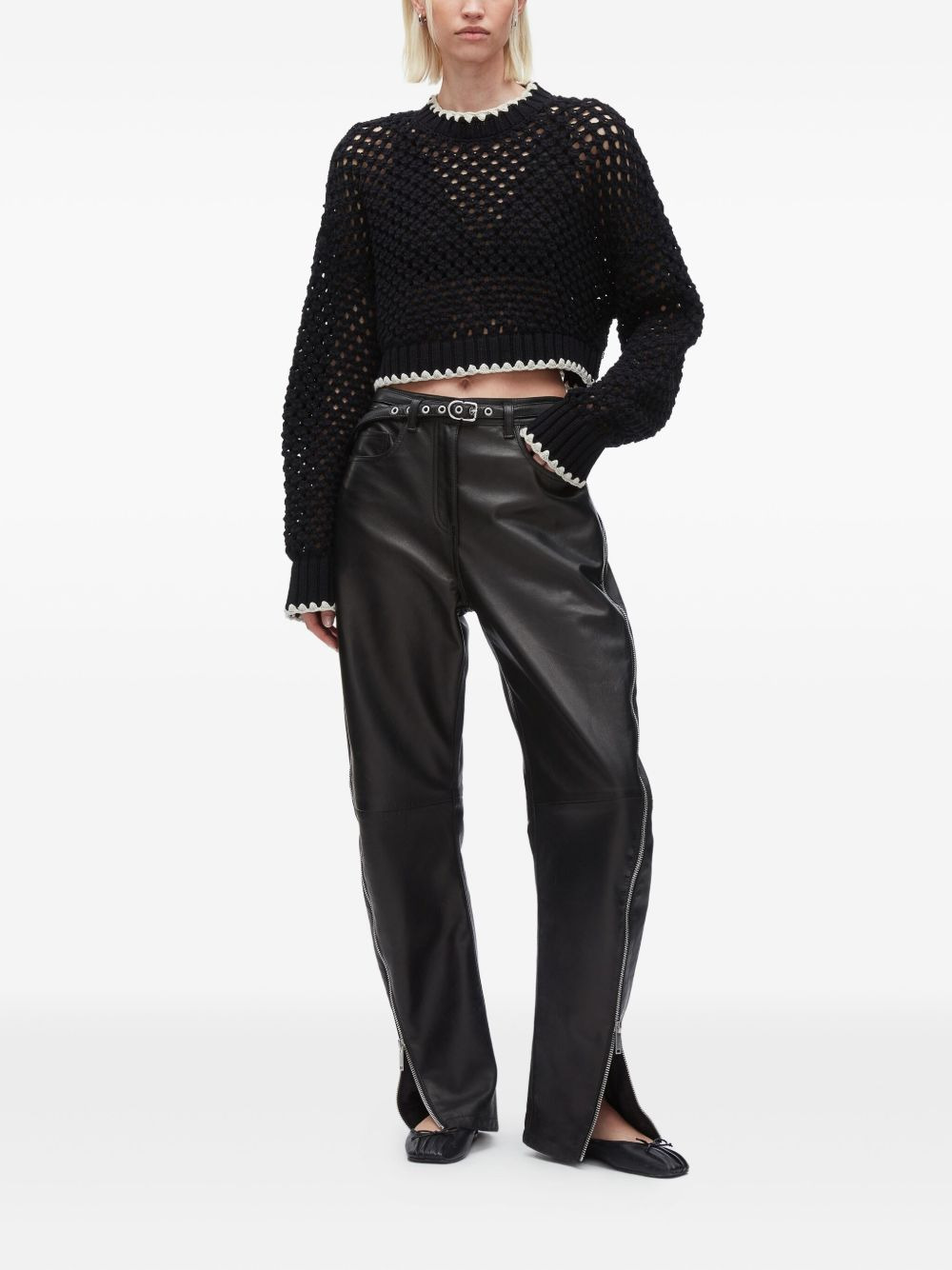 crochet-detail zip-cuff sweater - 2