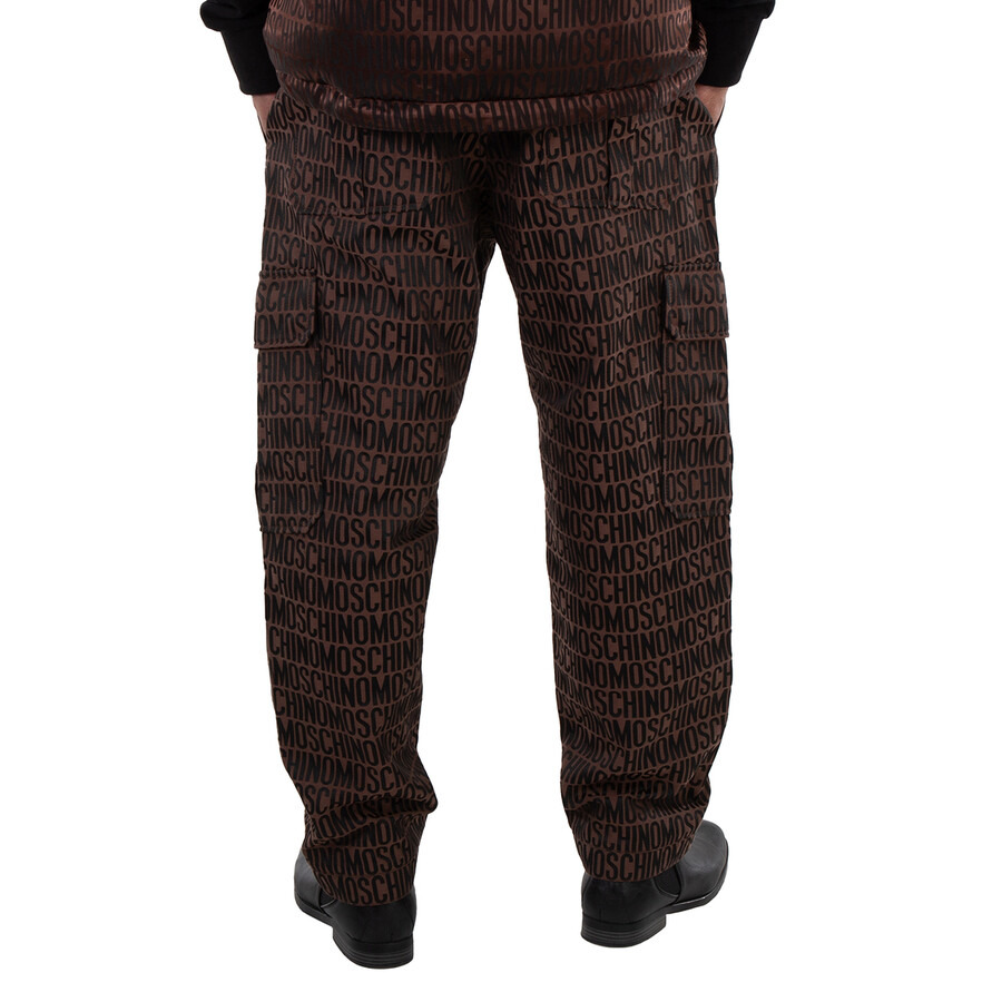 Moschino Men's Brown/Black Allover Monogrammed Cargo Trousers - 3