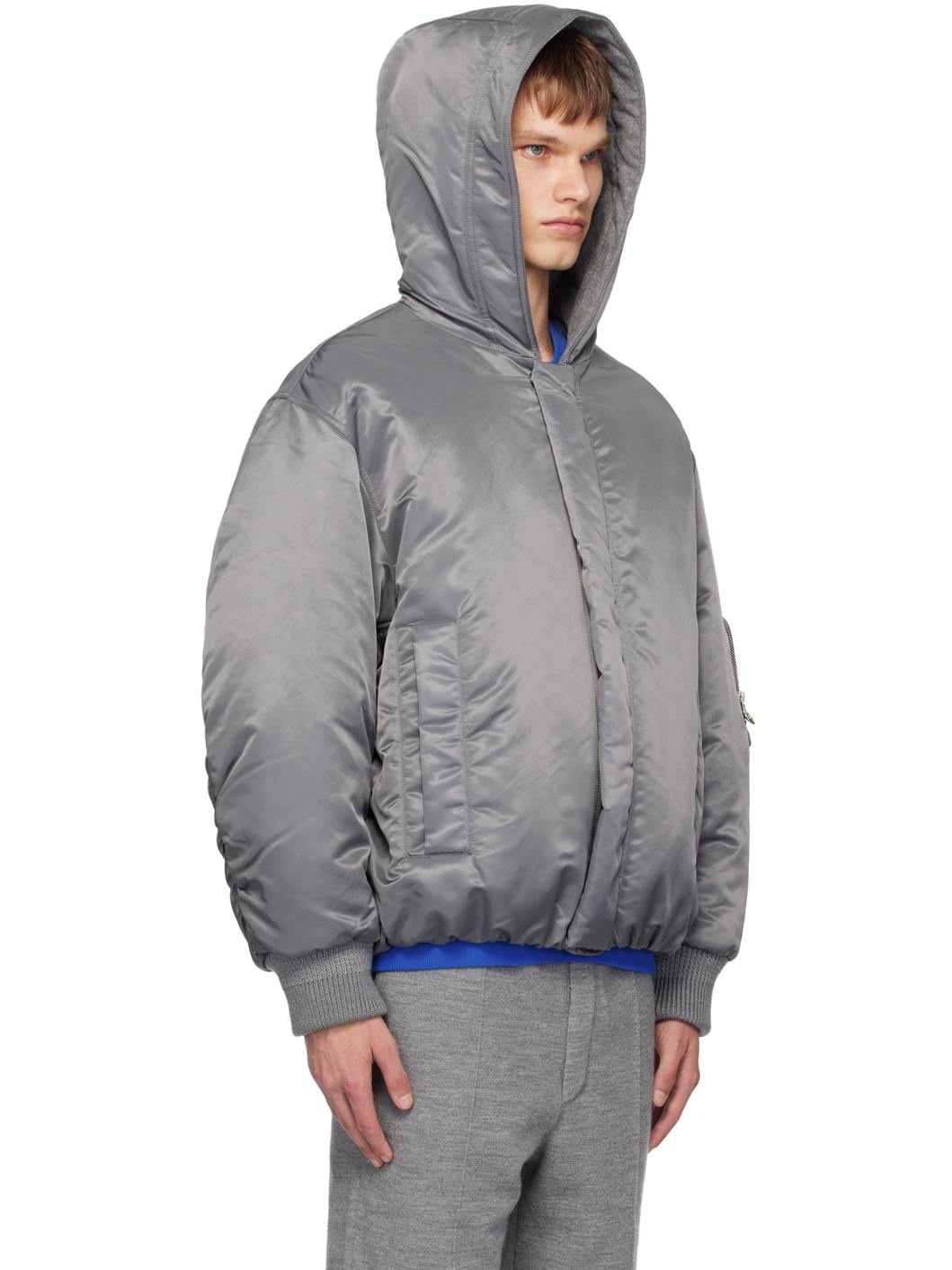 Gray Hooded Bomber Jacket - 2