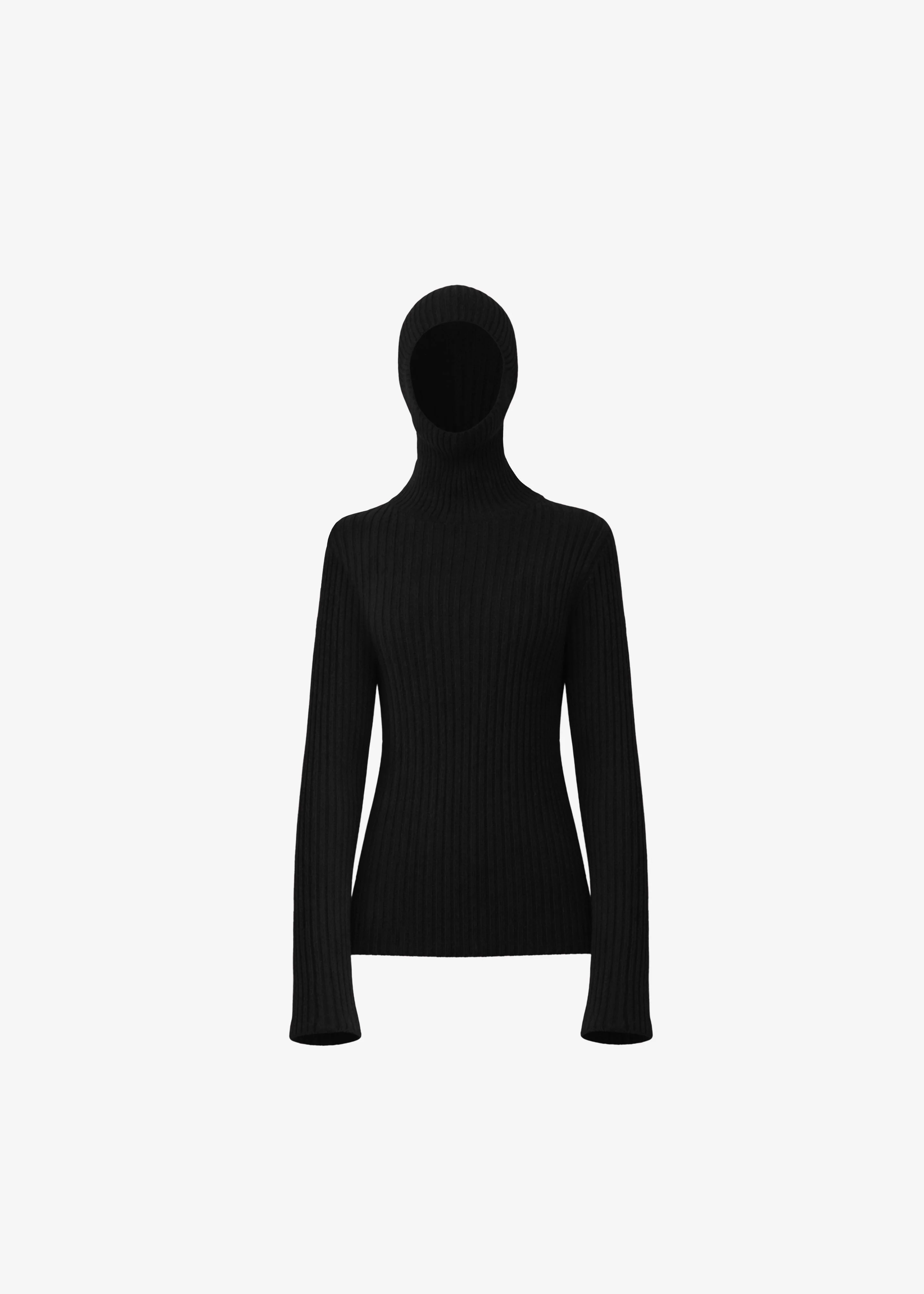 Larice Hooded Knit Top - Black - 1