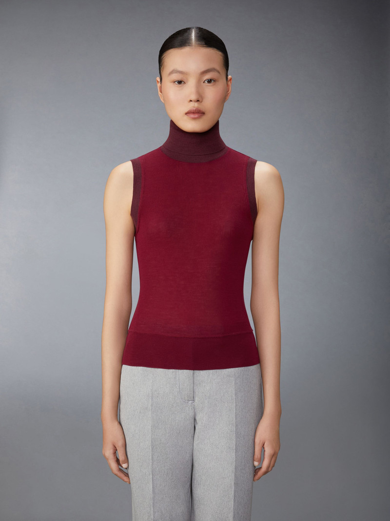 Wool Contrast Trim Sleeveless Turtleneck 1