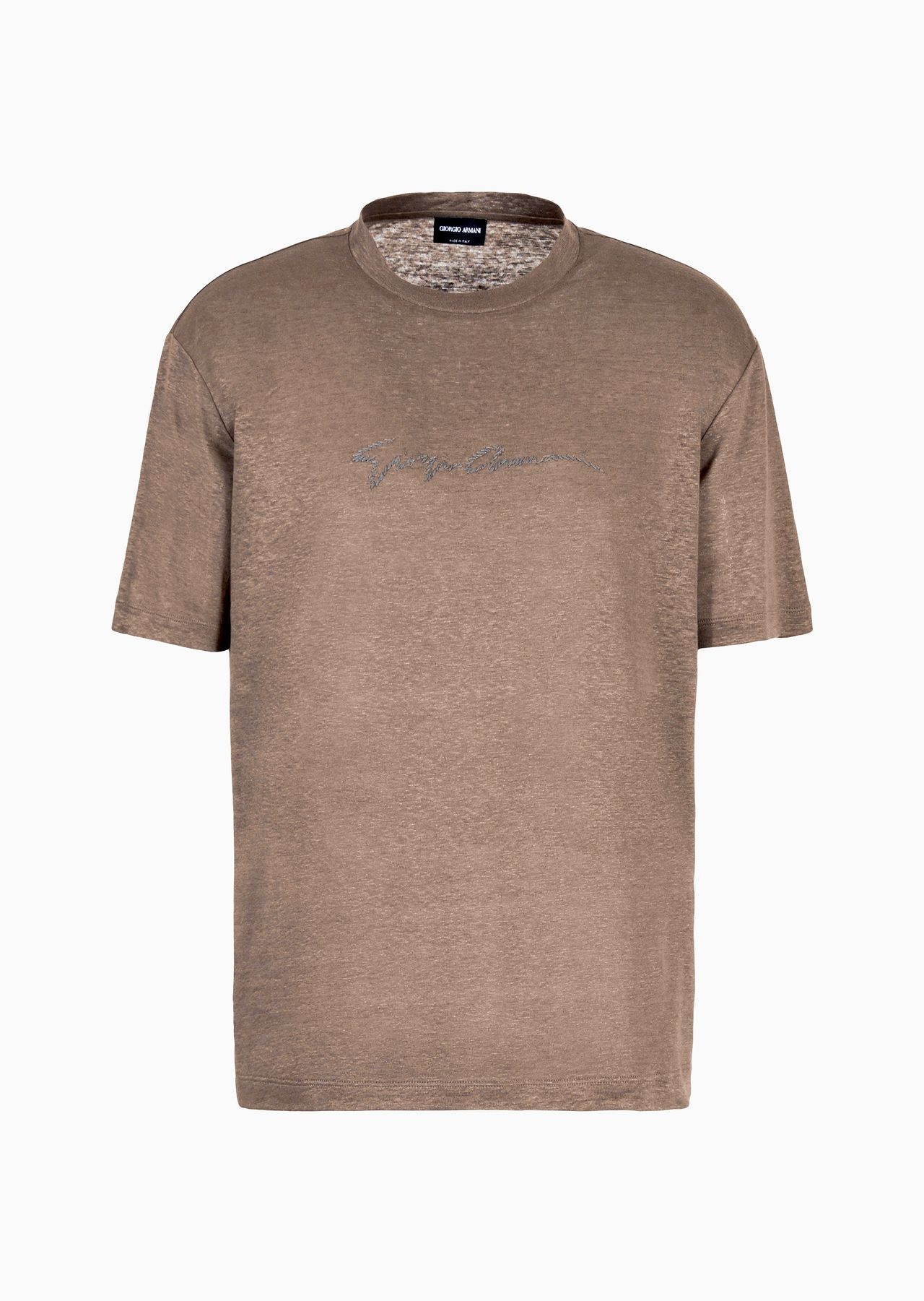 Linen jersey crew-neck T-shirt with signature logo - 1