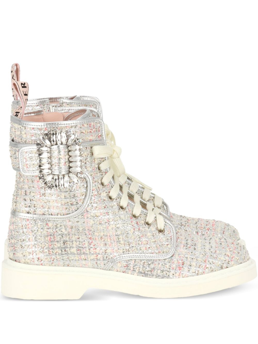 buckle-embellished tweed boots - 1