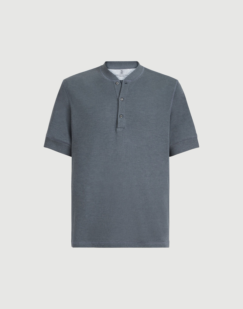 Cotton waffle jersey T-shirt with Henley collar 1