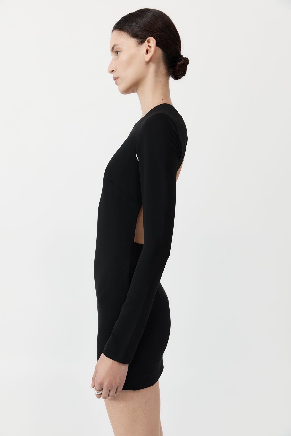 Raw Edge Mini Dress - Black - 3